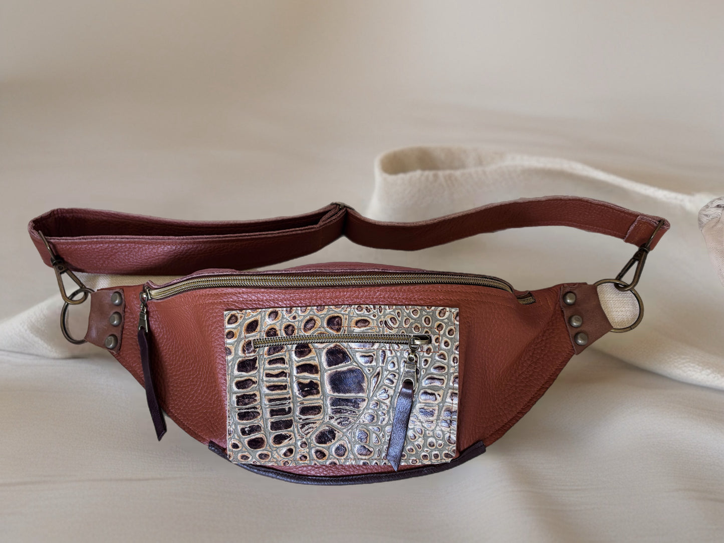 Sling Bag/ Hip Bag in Caramel Colored Leather - DMD Bags