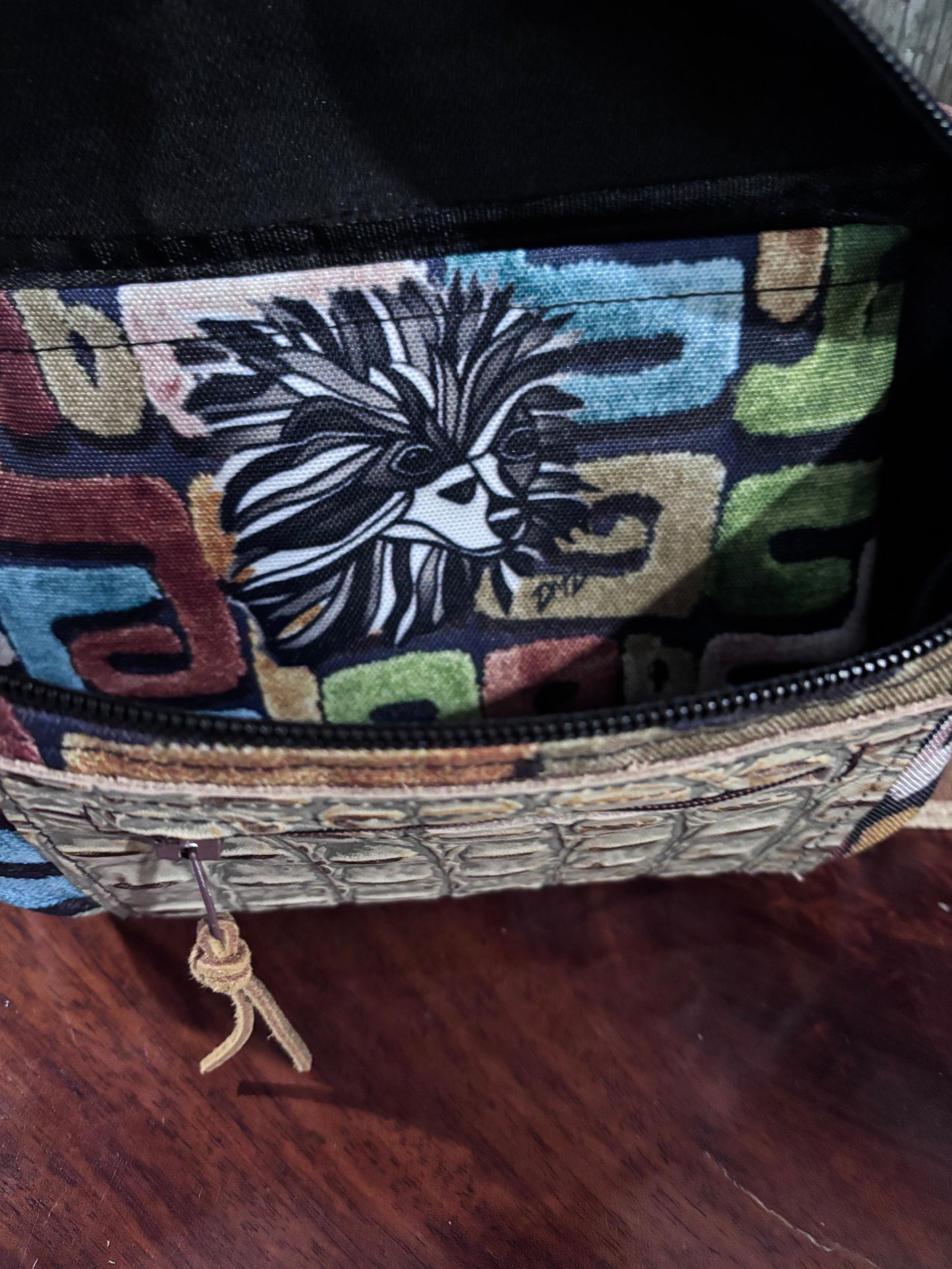Sling Bag “Kuba Cloth Printed Canvas with embossed croc pocket - DMD Bags