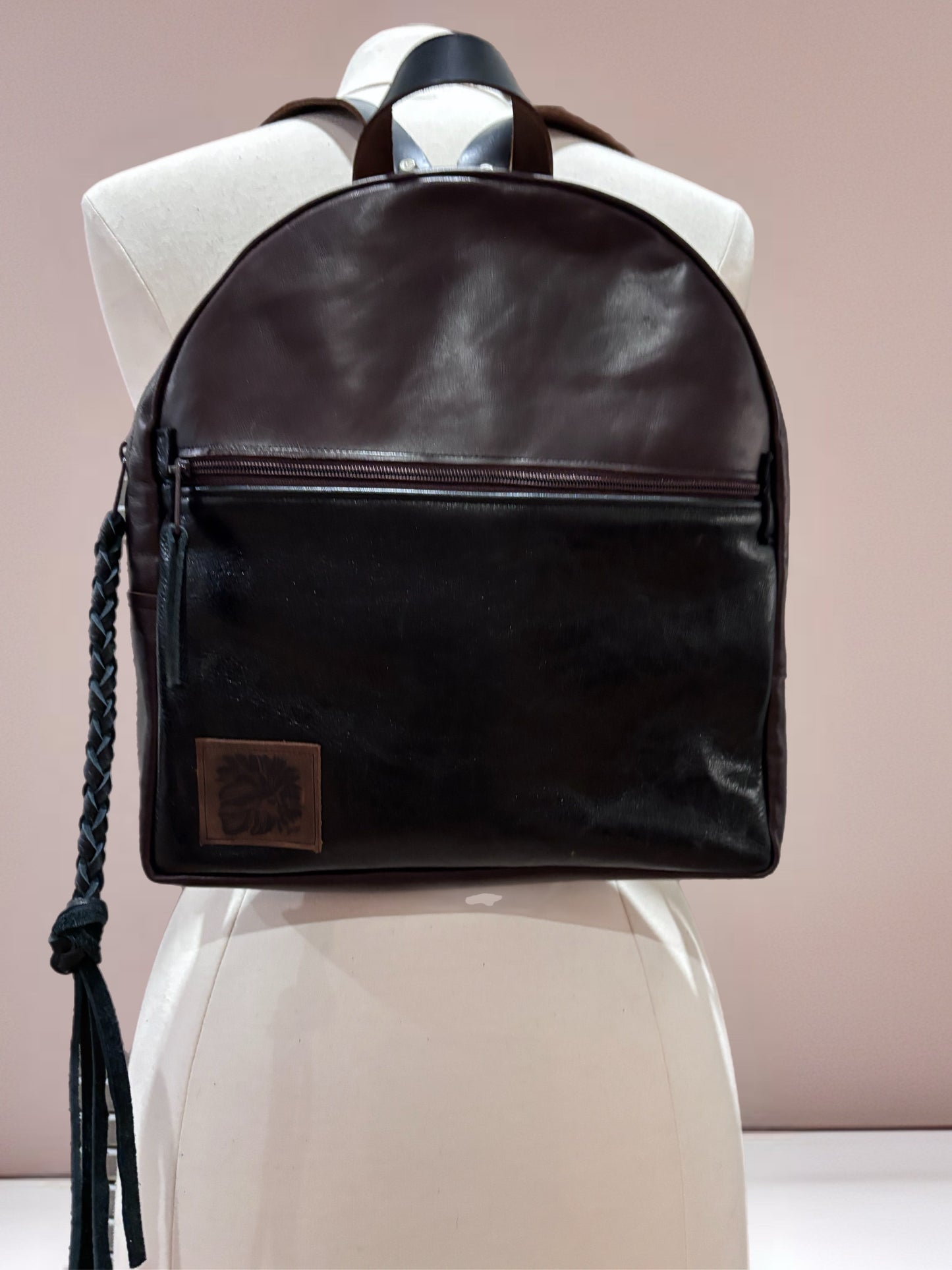 Leather Back Pack-Chocolate and Black - DMD Bags