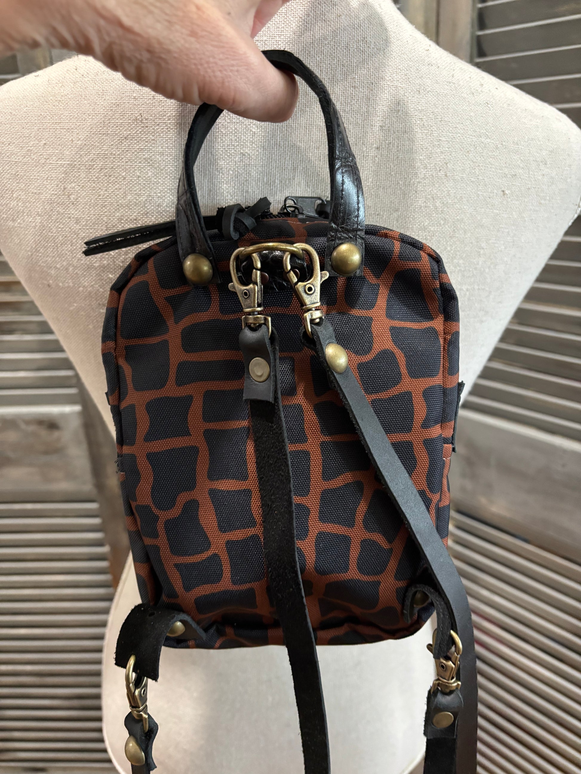 Mini X Back Pack Alligator Canvas with leather trim and chain with charms accent - DMD Bags