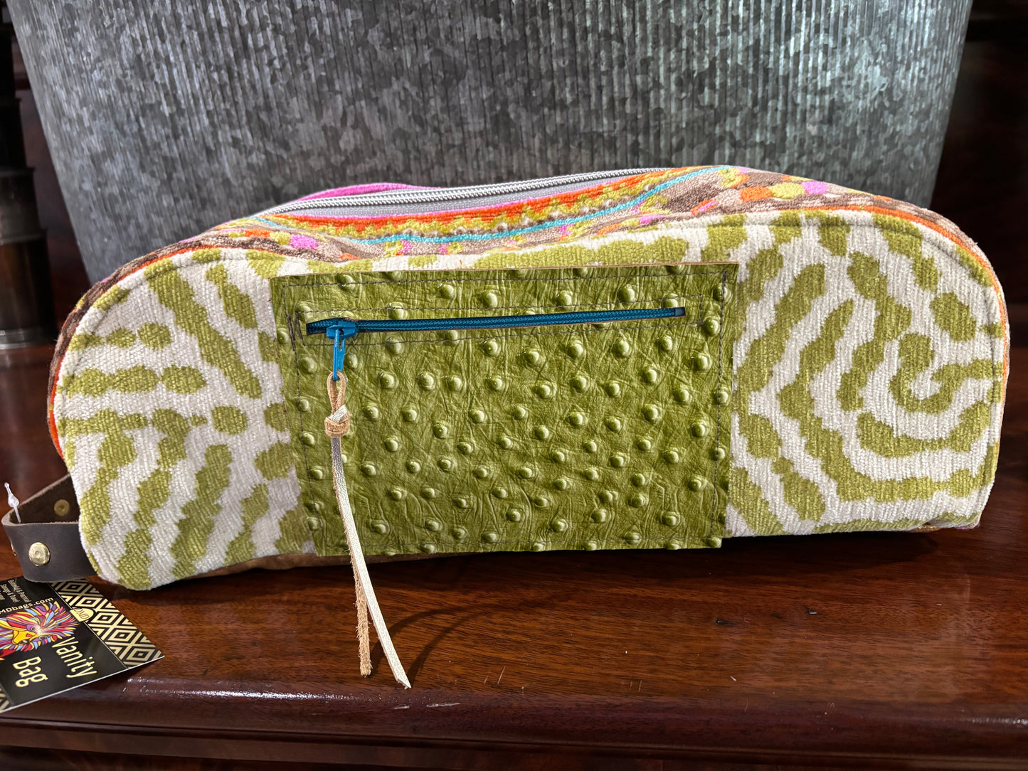 Vanity Bag Lime & Citrus Aztec with rivet trim - DMD Bags