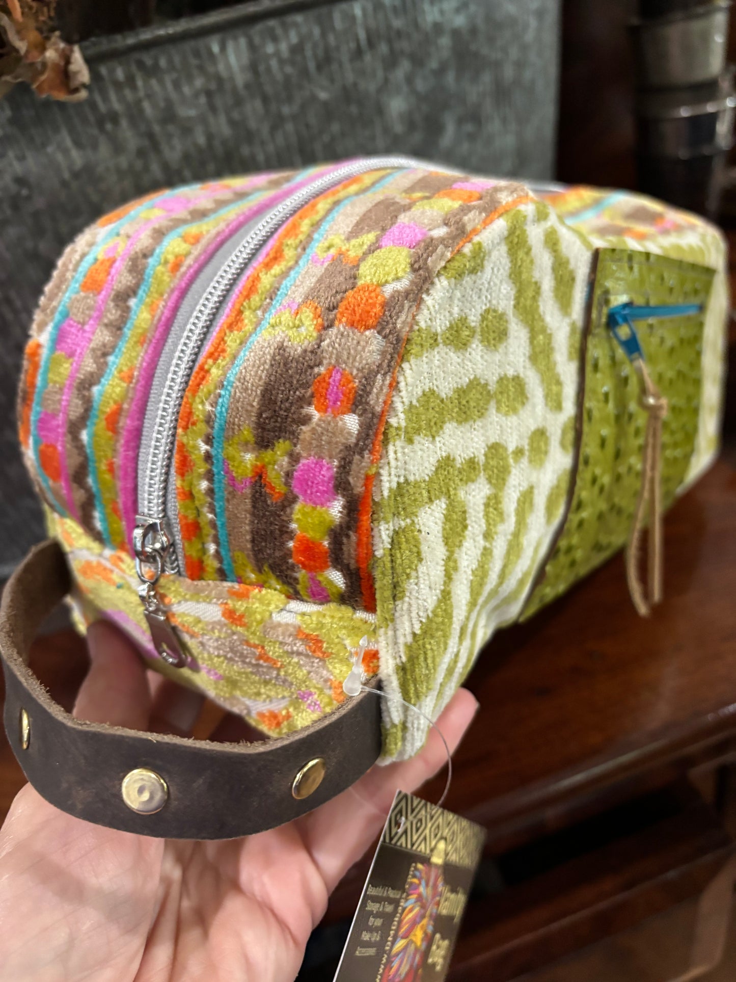 Vanity Bag Lime & Citrus Aztec with rivet trim - DMD Bags