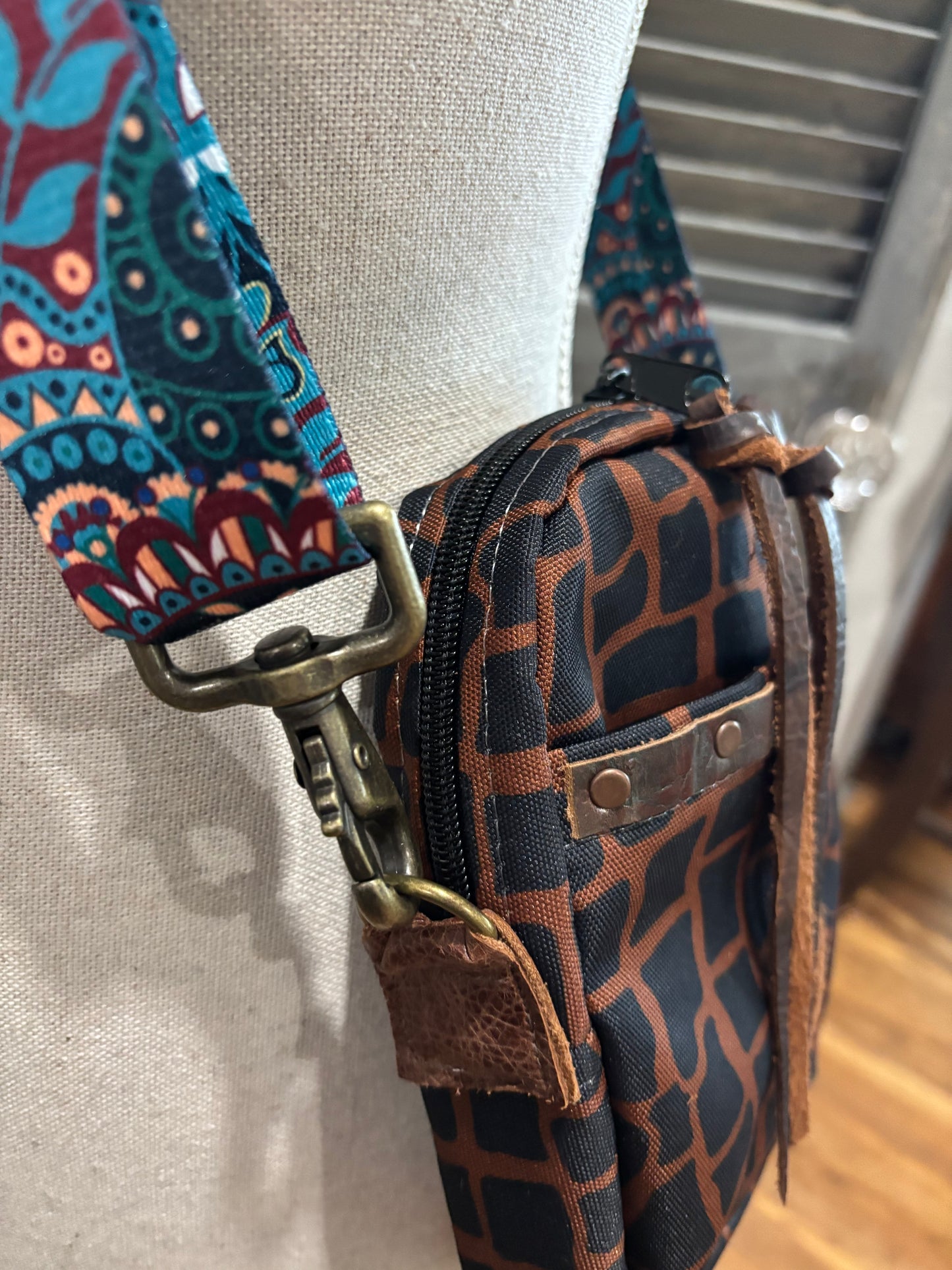 The X Bag Adjustable Printed Strap-Brown Printed Canvas