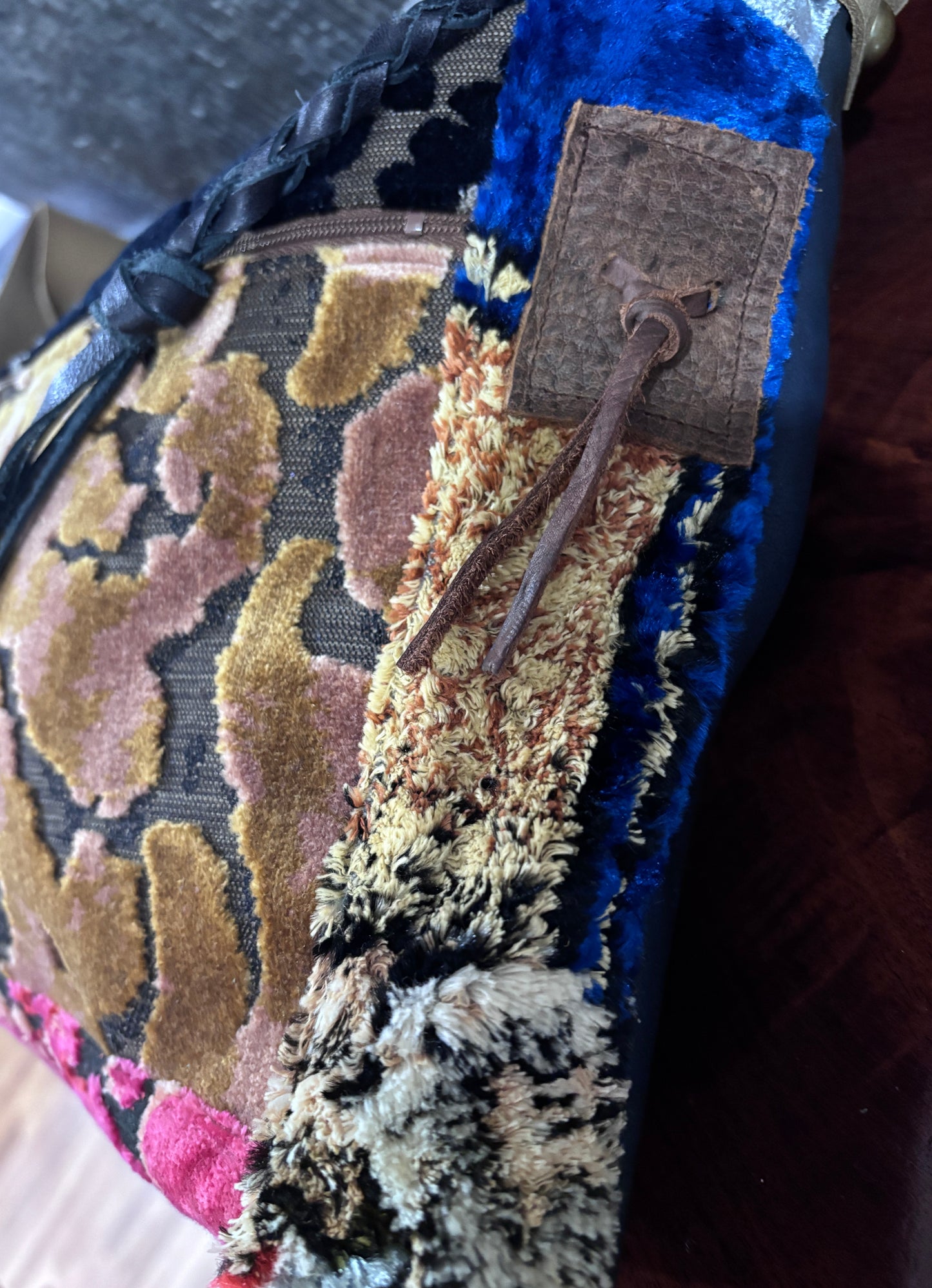 One of a kind Shoulder Bag- Couture Velvets and Navy Leather - DMD Bags