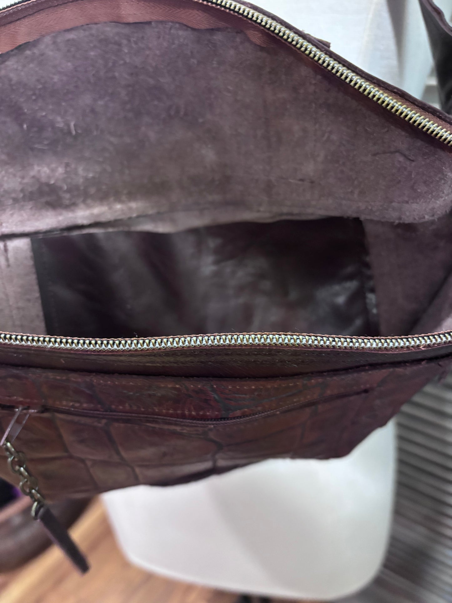 Sling Bag Chocolate with alligator trim - DMD Bags