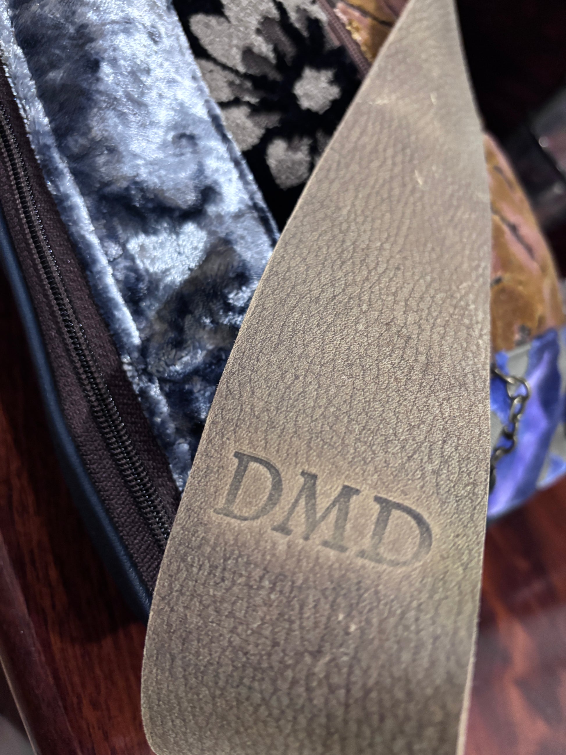 One of a kind Shoulder Bag- Couture Velvets and Navy Leather - DMD Bags