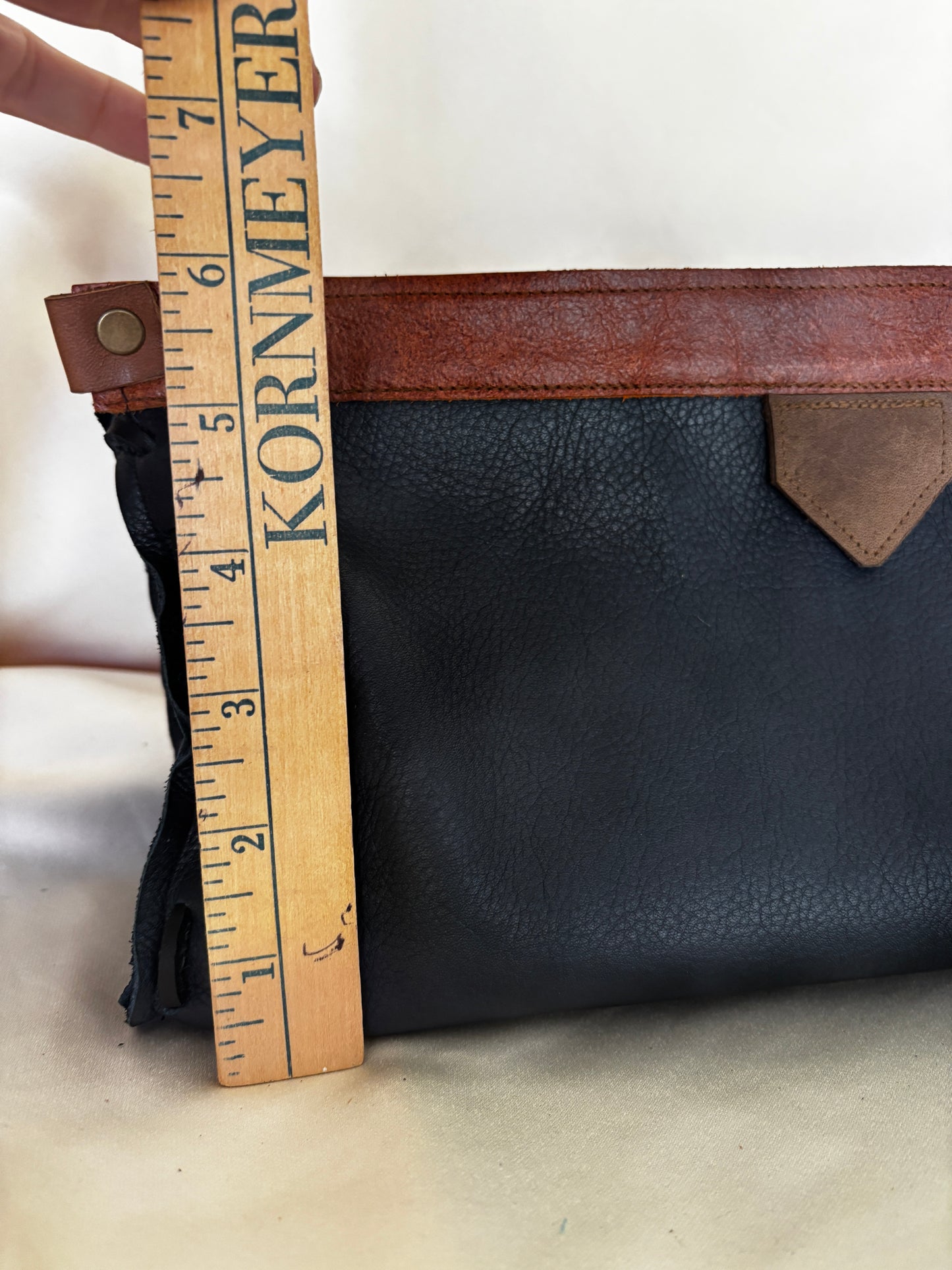 Handmade one of a kind!Good Looking!! Clutch Bag in Navy and Cognac Leather