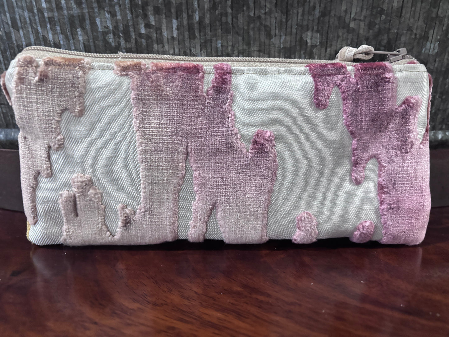 Patchwork Pouch Cut Velvet S one of a kind! Cream and Rose cut velvet 8.5x4 Metallic cream leather