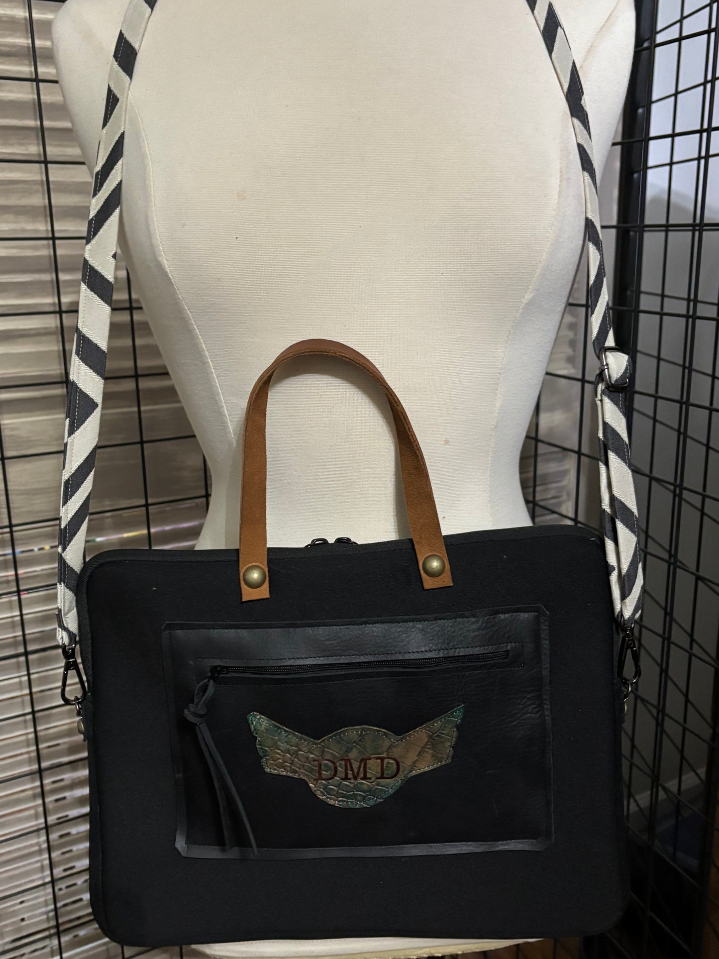 iPad Case with Leather Pocket, hand strap and printed adjustable shoulder strap - DMD Bags