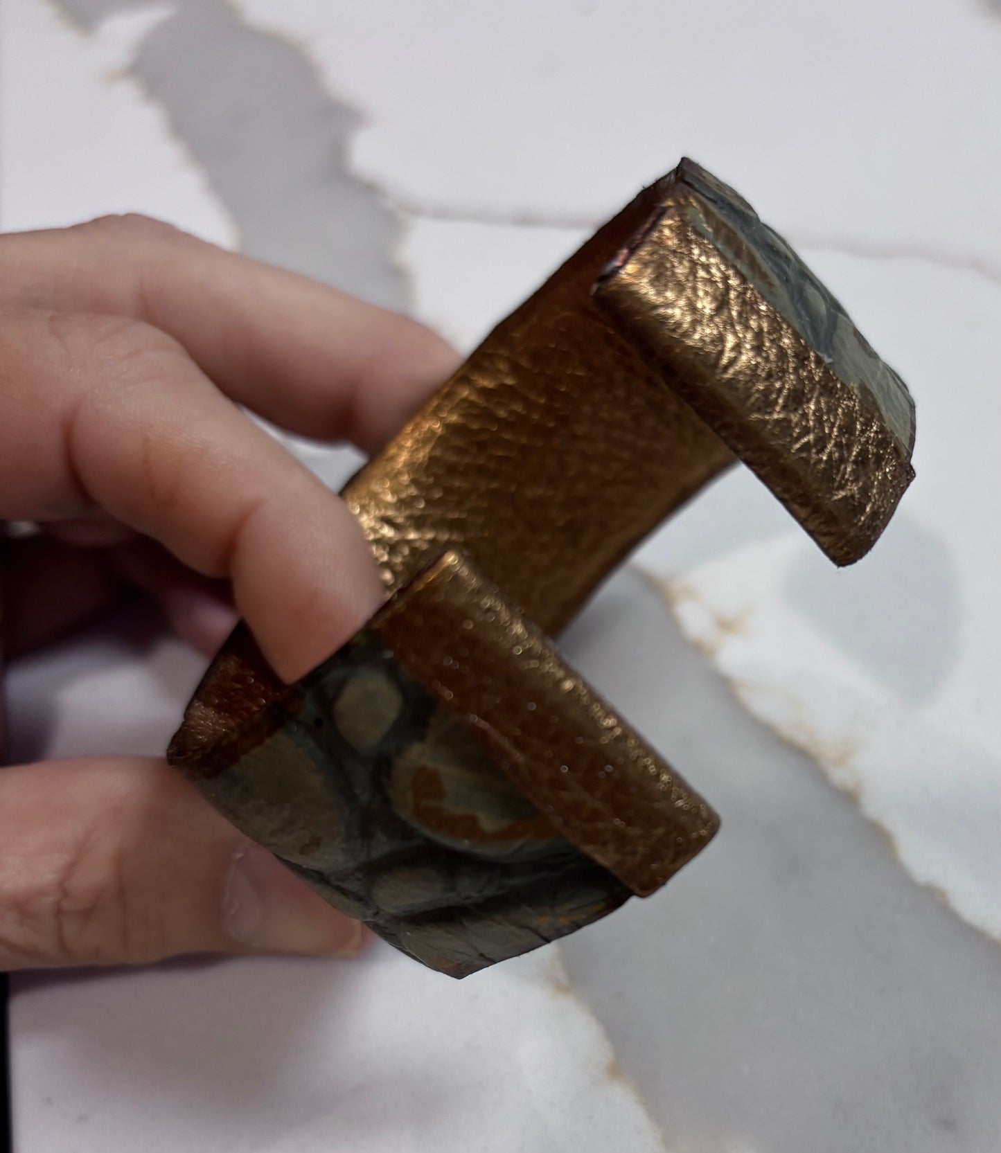 Handmade leather cuff- copper metallic and croc embossed with touches of bronze metallic