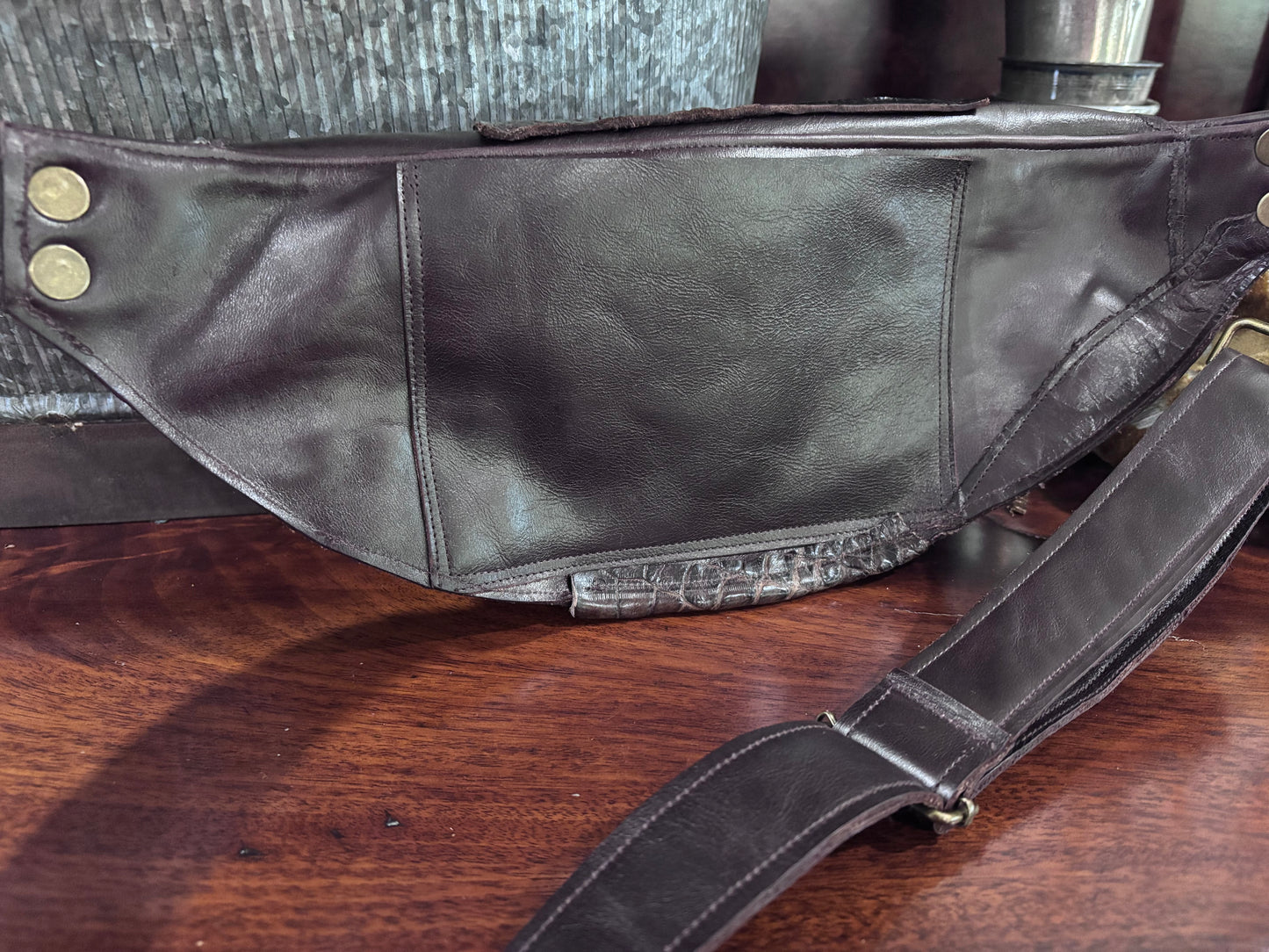 Sling Bag Chocolate with alligator trim - DMD Bags