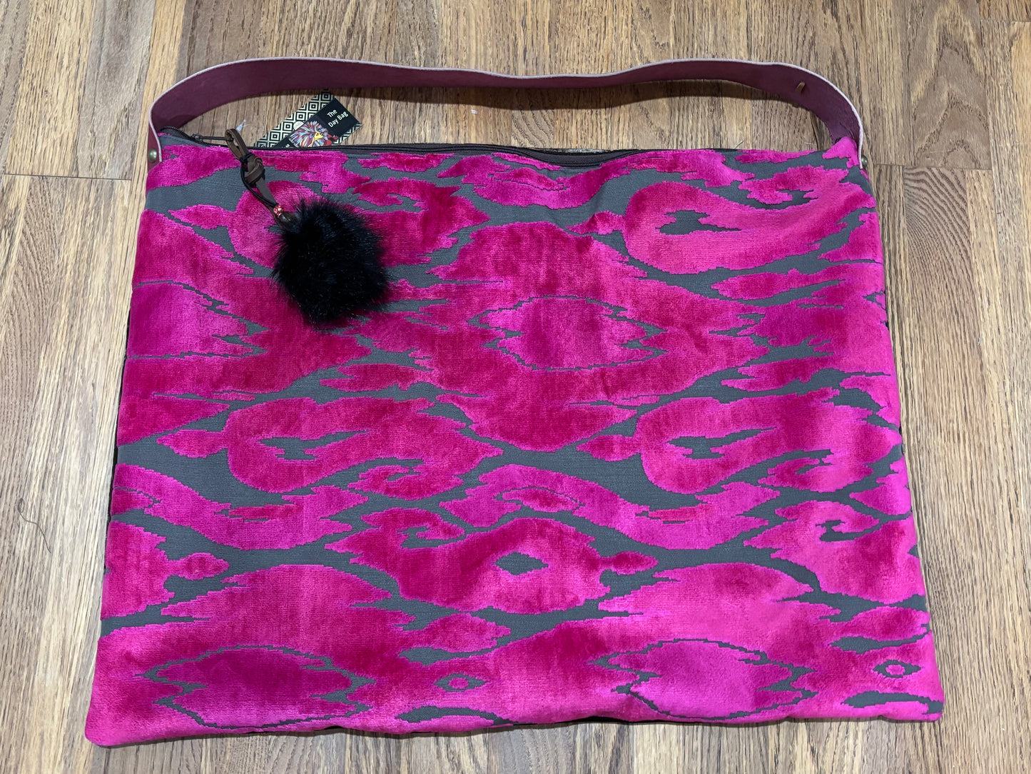 Day Bag-Fuchsia cut velvet & chocolate crush - DMD Bags
