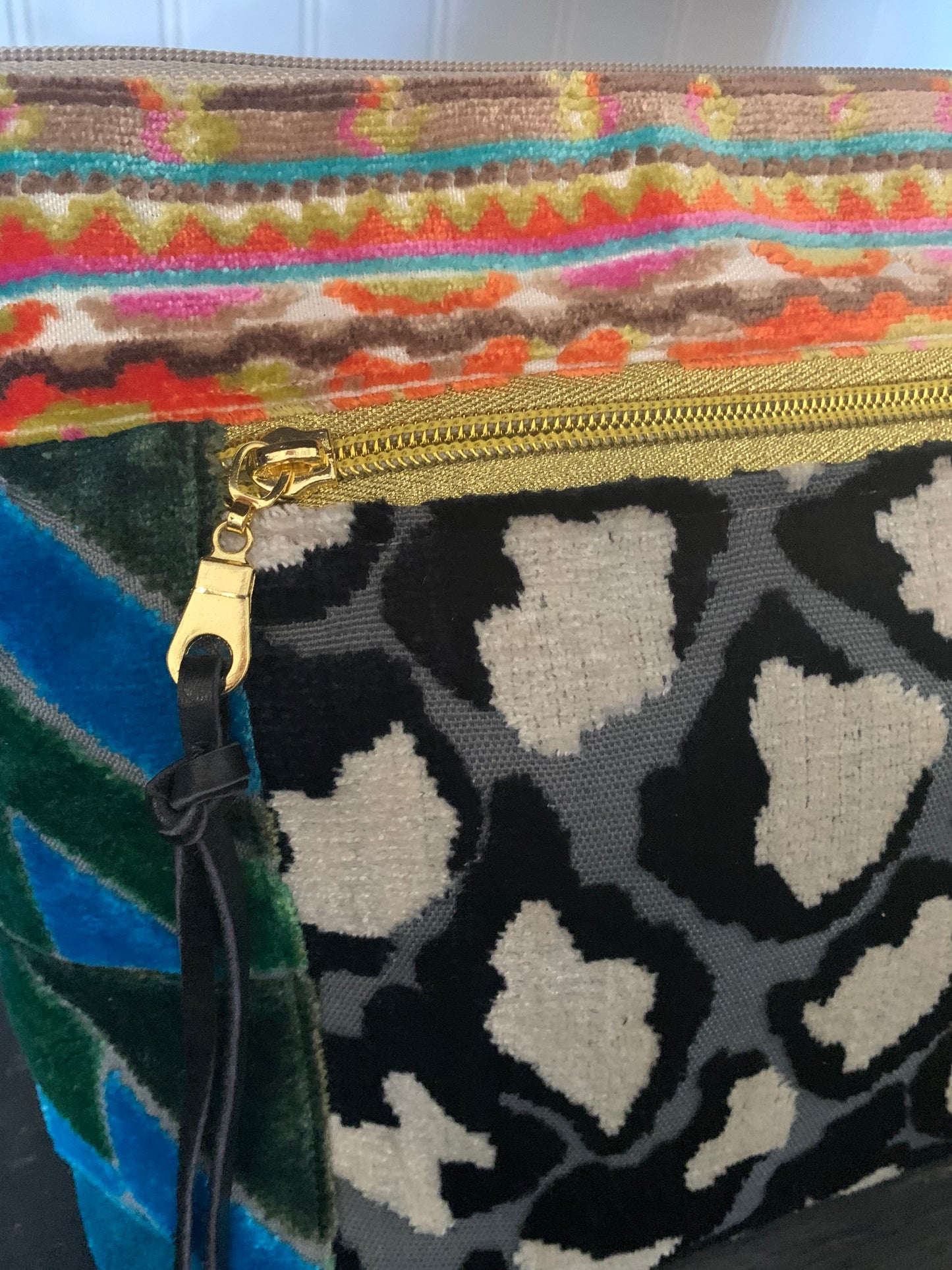 Jumbo Make Up Bag Patchwork with leather grip handle