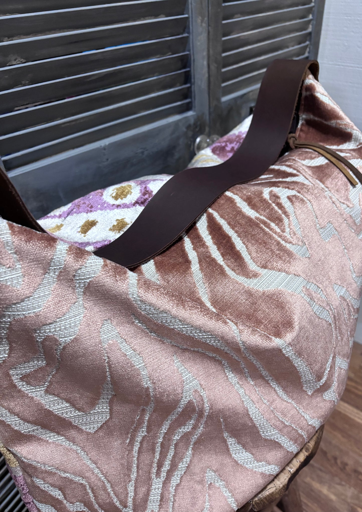 Day Bag Rose Gold Tiger Cut Velvet & Chenille “ Seaside Collection” - DMD Bags