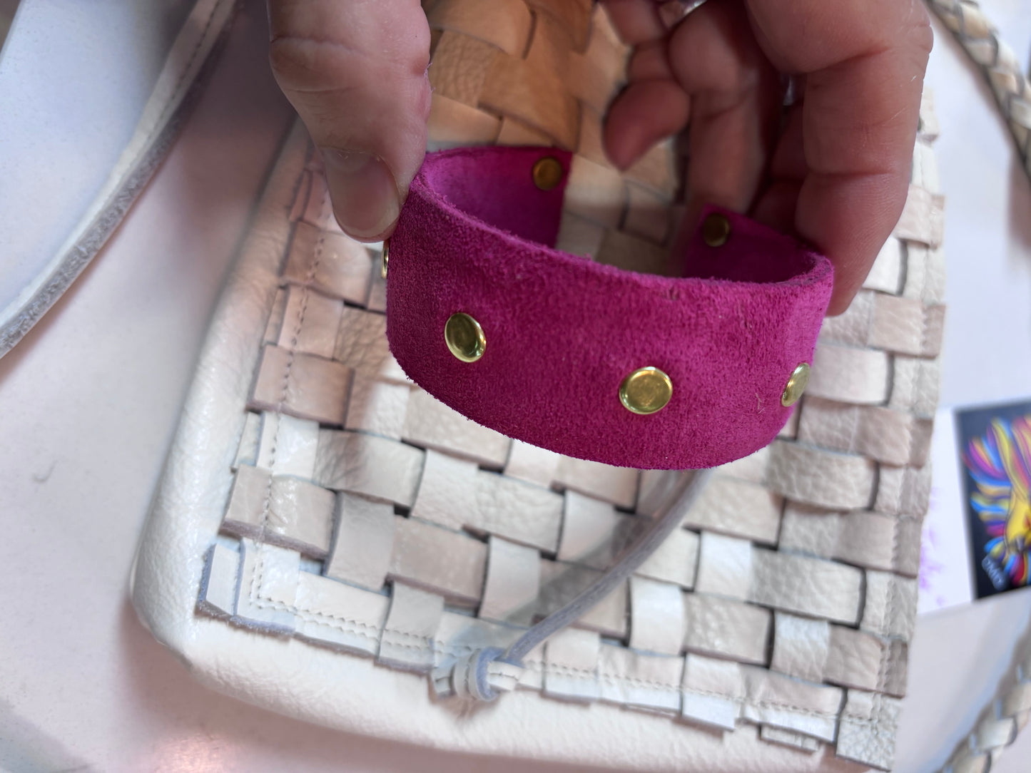 Fuchsia Suede Cuff Amazing color with gold brass rivets