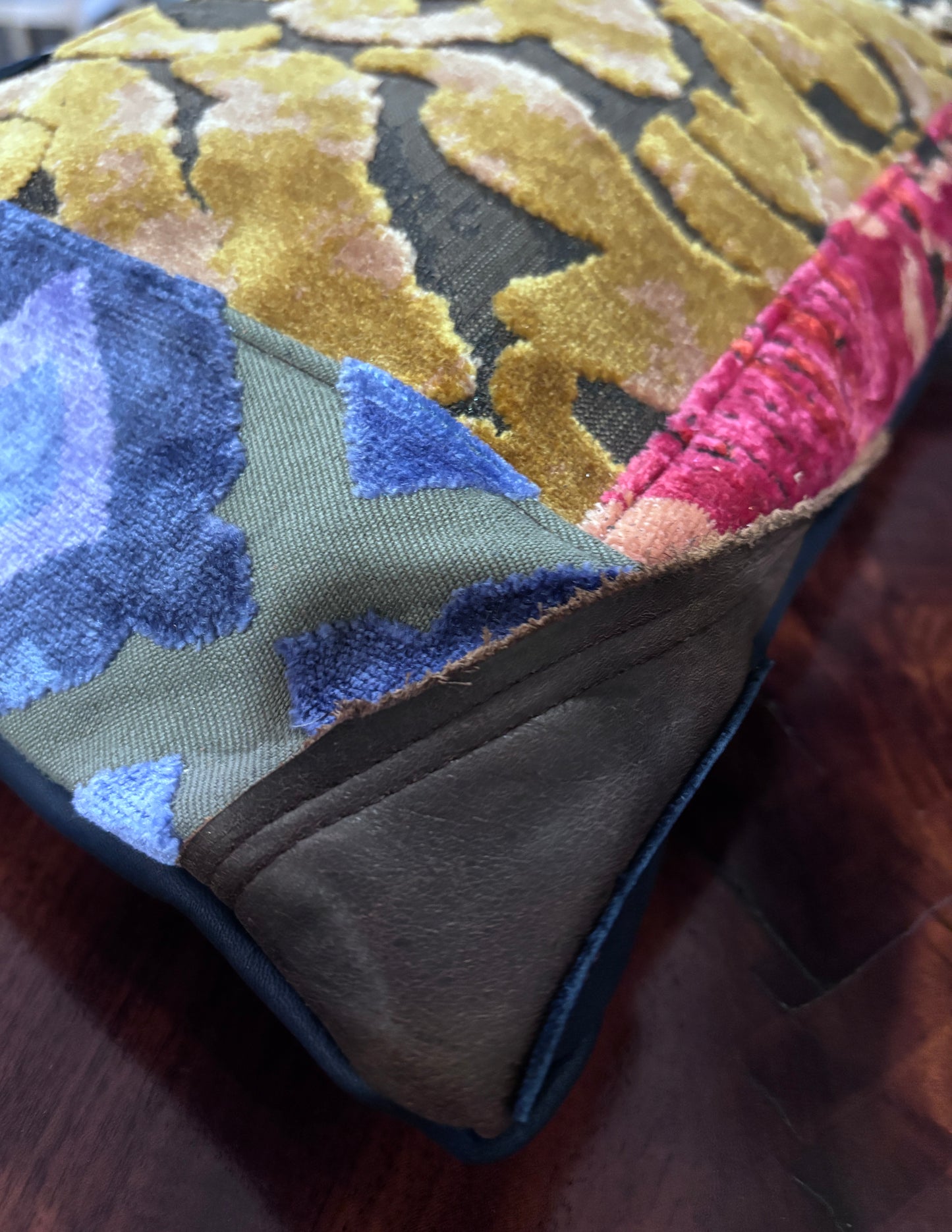 One of a kind Shoulder Bag- Couture Velvets and Navy Leather - DMD Bags