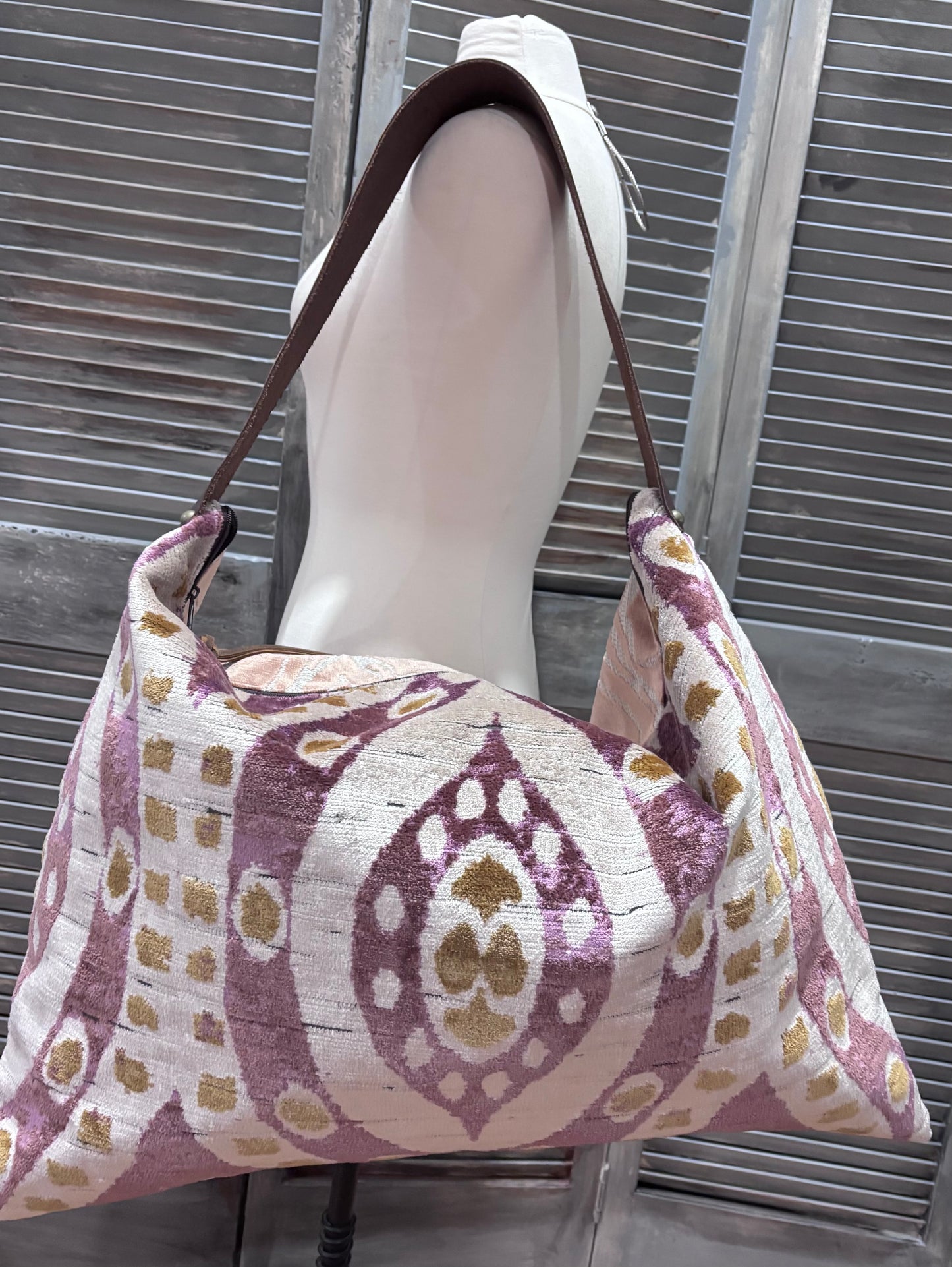 Day Bag Rose Gold Tiger Cut Velvet & Chenille “ Seaside Collection” - DMD Bags