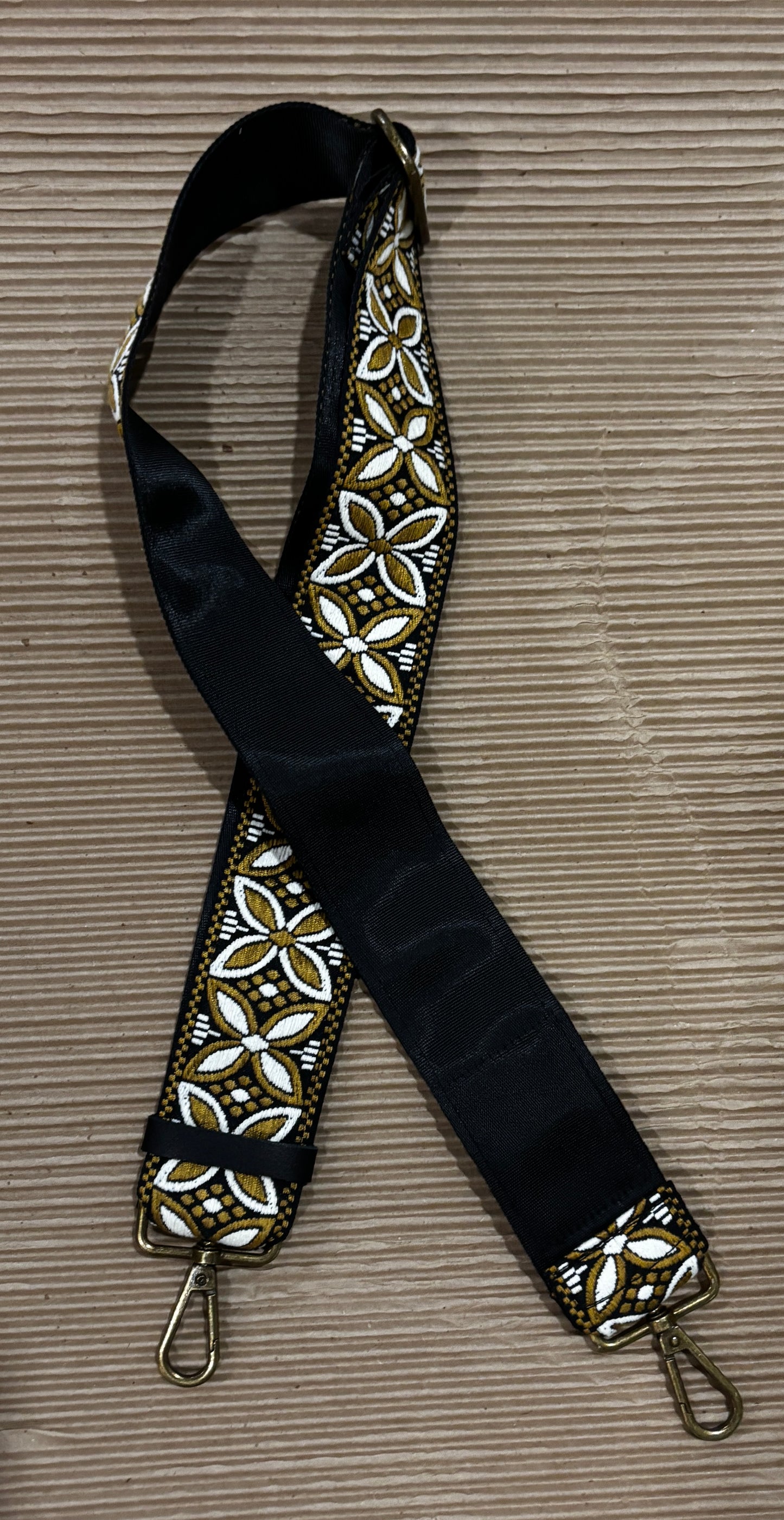 Woven crossbody Strap Boho Flower Black & Brown