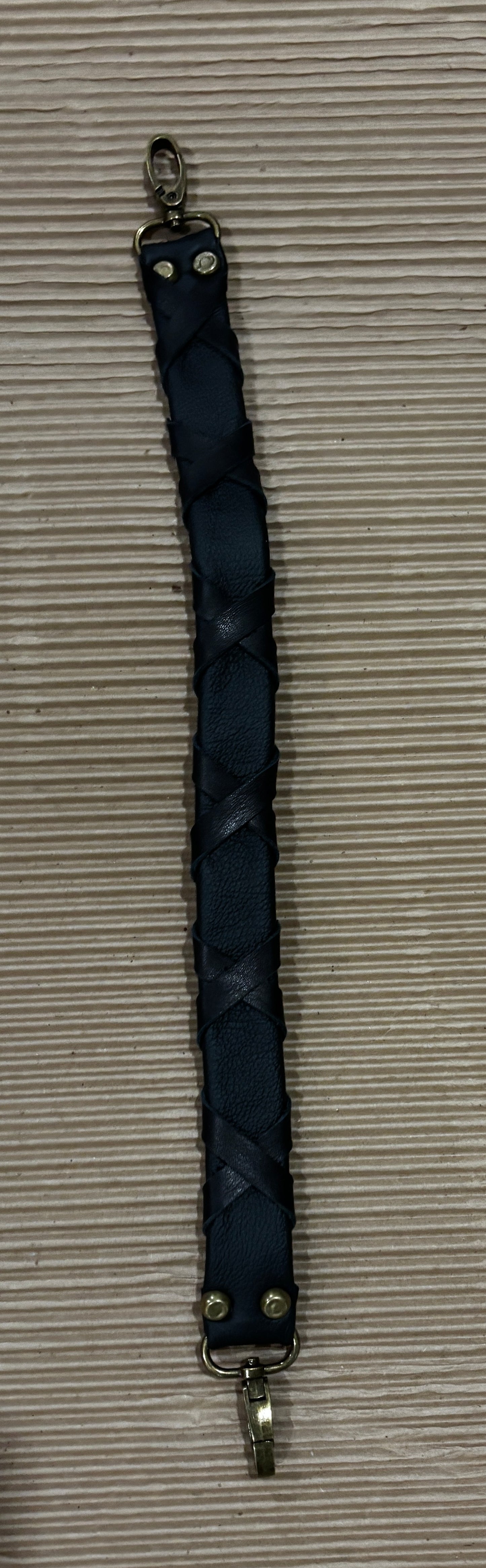 Black leather woven handle 18” length