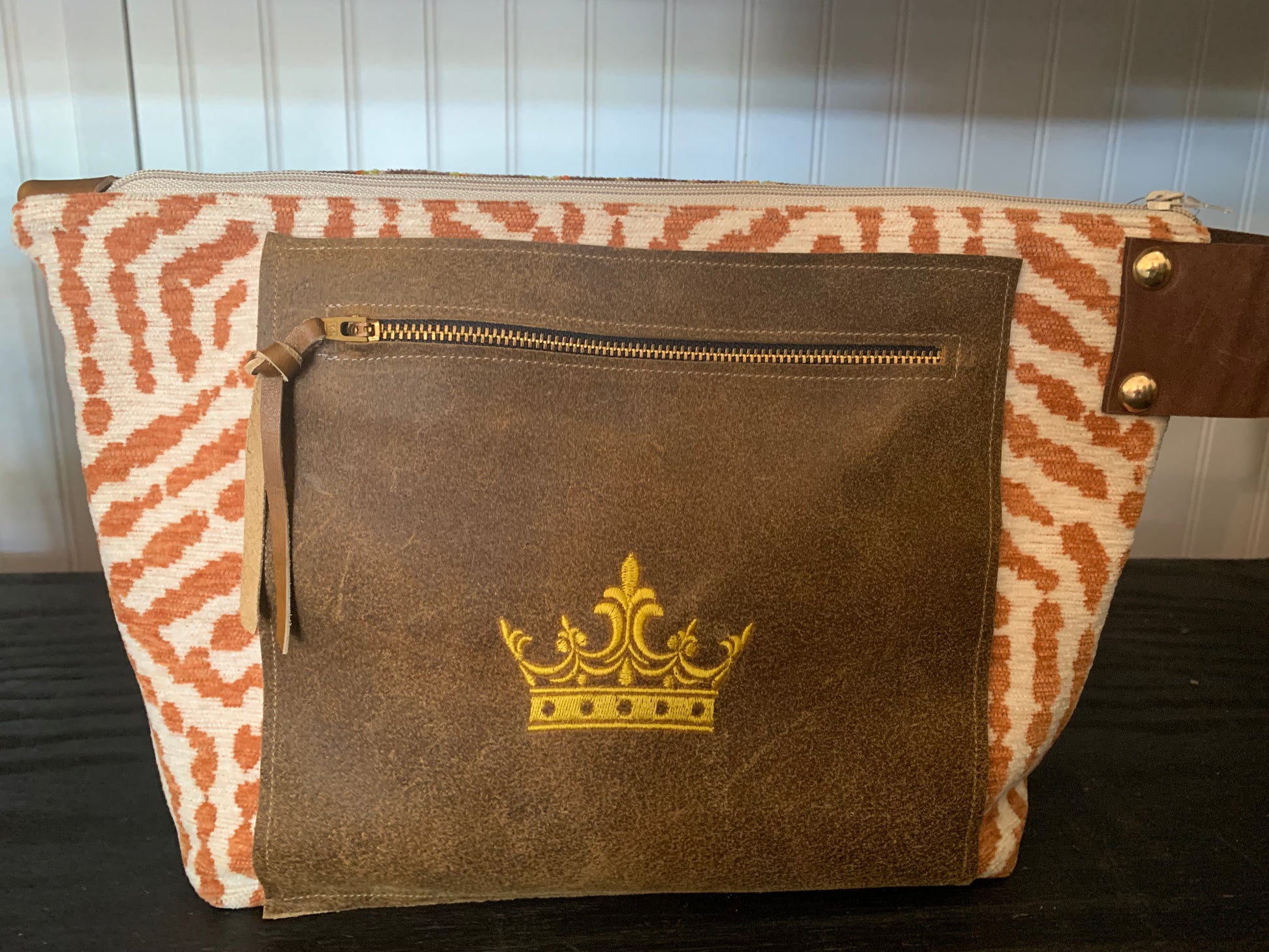 Jumbo Make Up Bag Patchwork with leather grip handle - DMD Bags