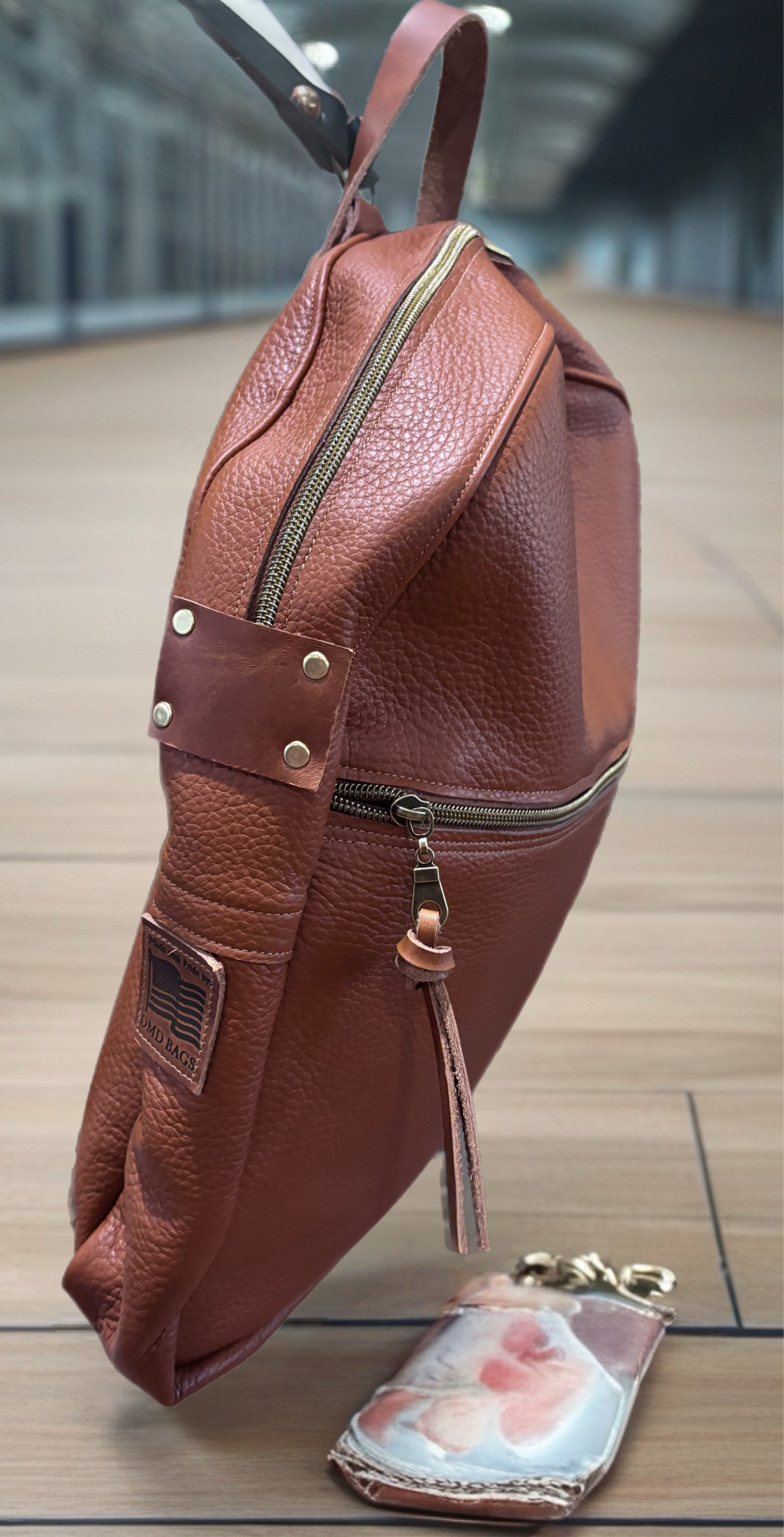All Leather Backpack- Caramel Pebble Grain Leather with Gold Hardware “ Medium”