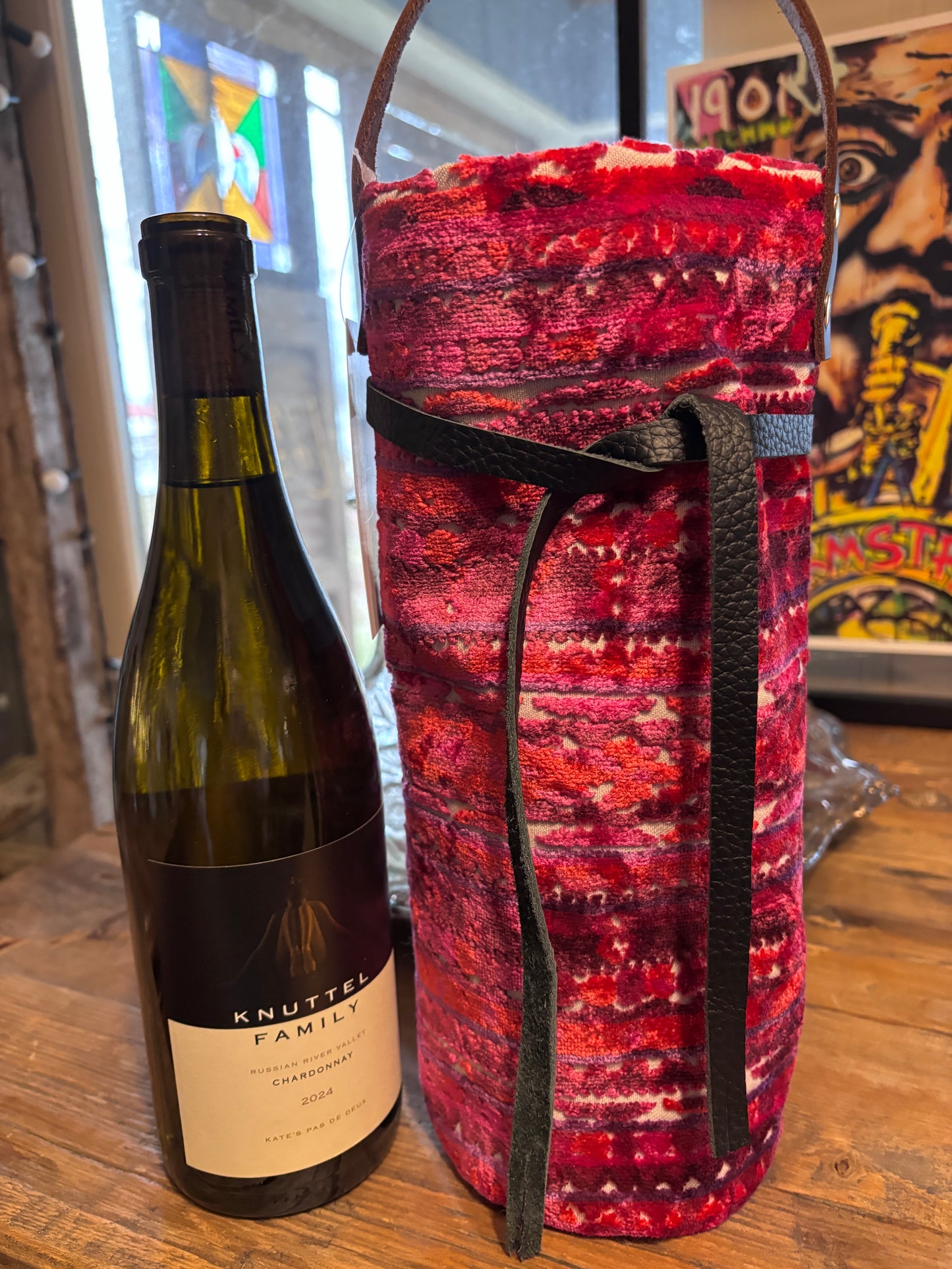 Wine Bottle Tote Hot Pink Cut Velvet - DMD Bags