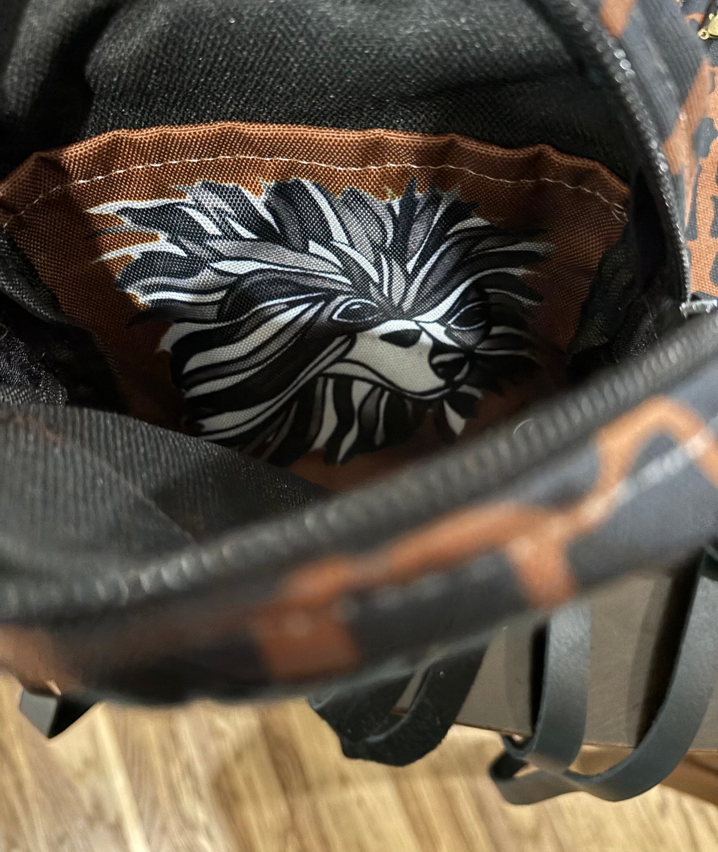 Mini X Back Pack Alligator Canvas with leather trim and chain with charms accent