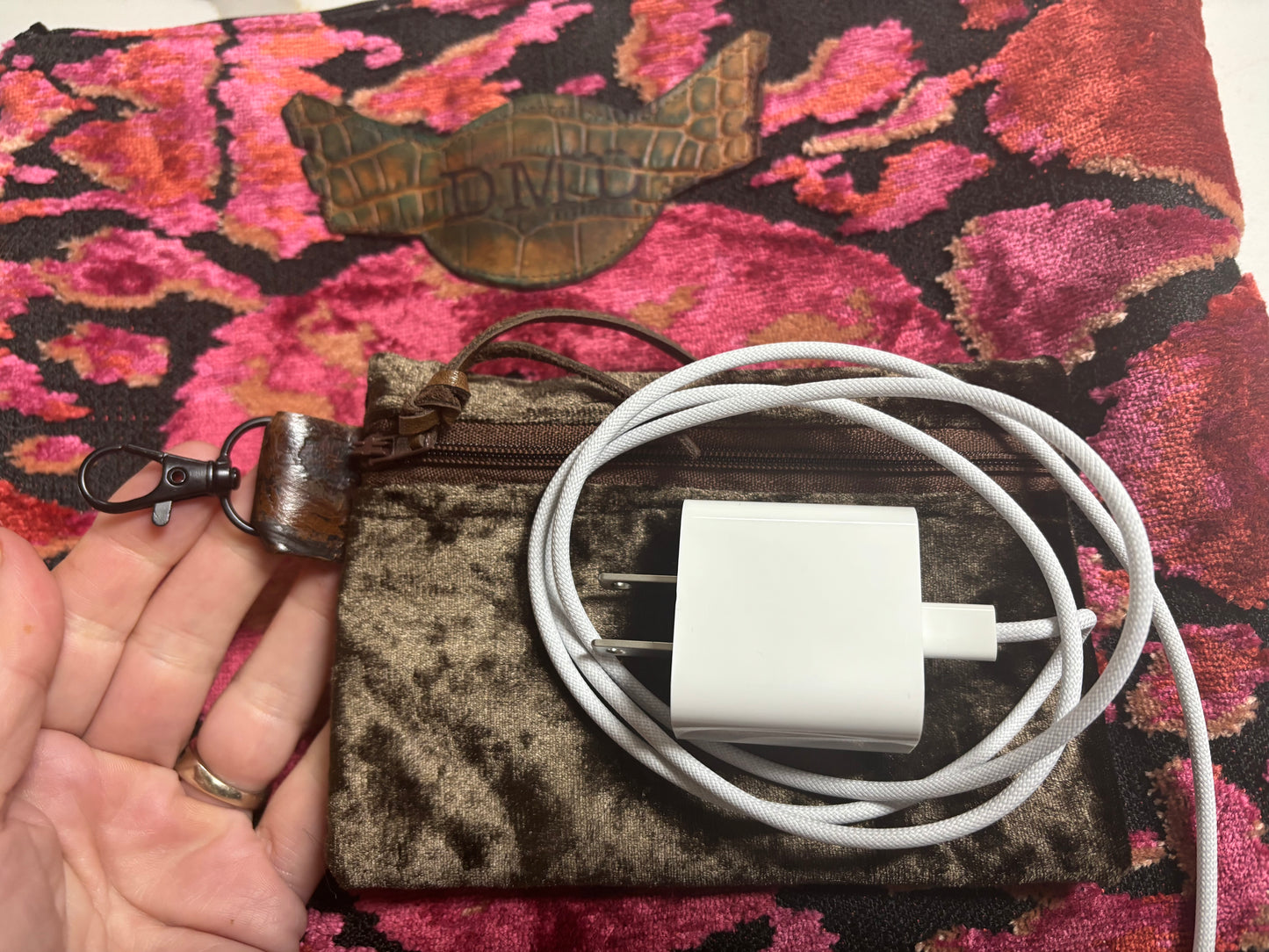 Clip on Pouch 6x4 Chocolate Brown Crush Velvet