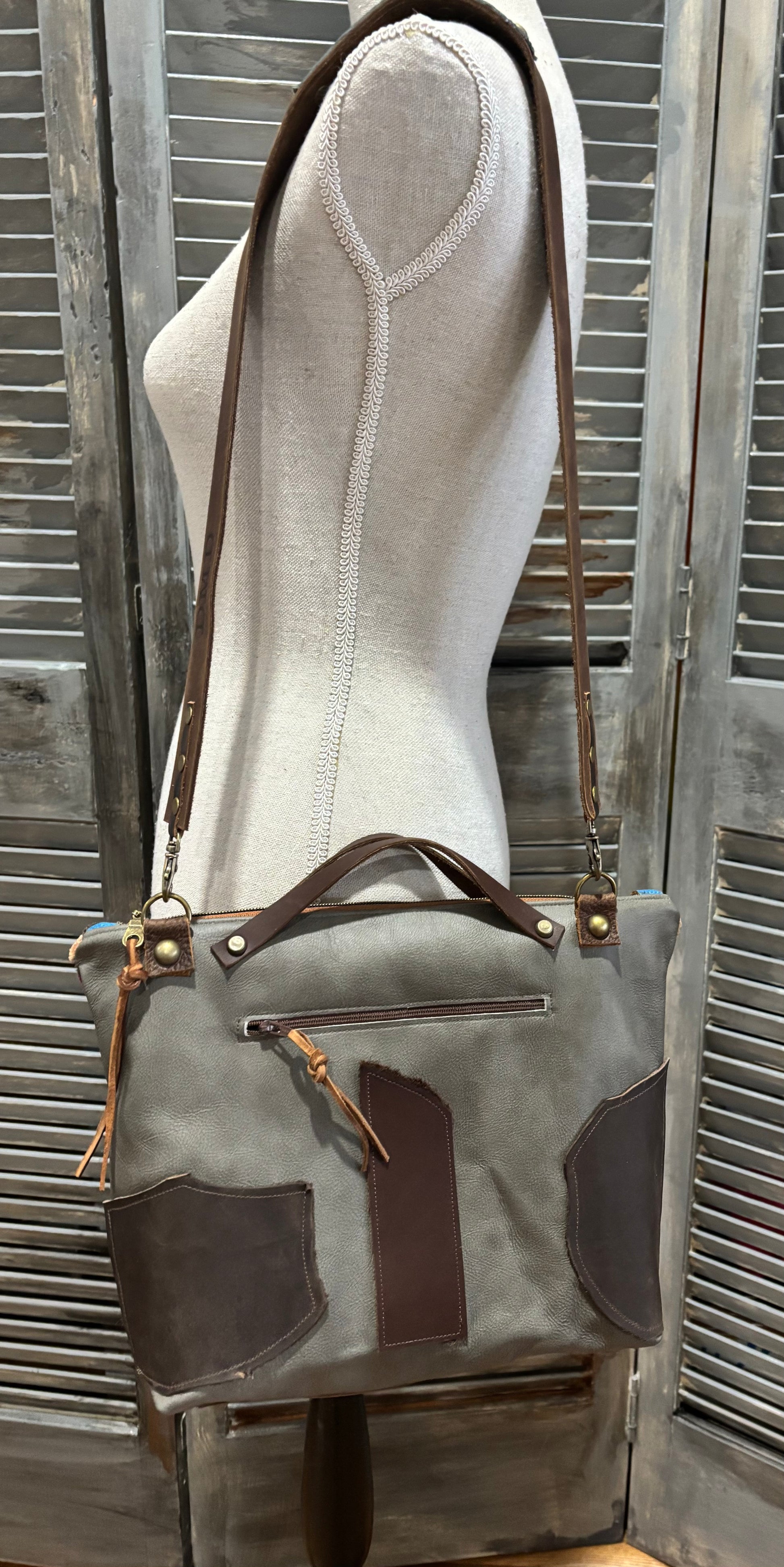One of a kind, Mini Satchel 13” x 10 x 3” footed bottom - DMD Bags