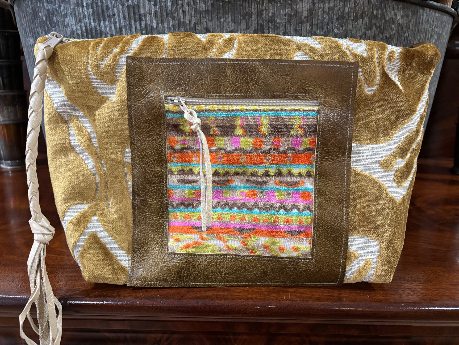 Jumbo Make Up Gold Tiger and Pink Aztec- Organizer pockets inside and out! - DMD Bags