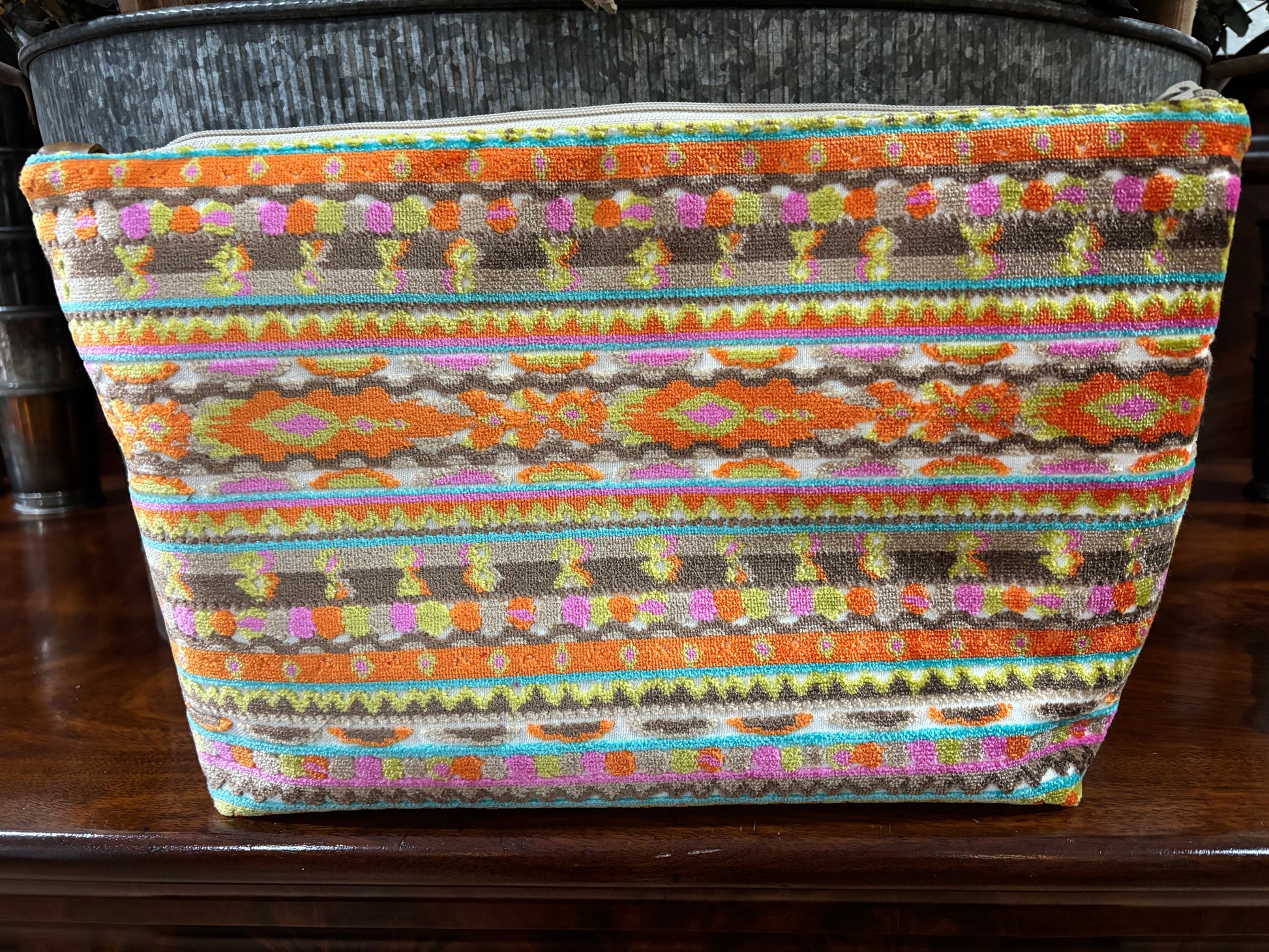 Jumbo Make Up Gold Tiger and Pink Aztec- Organizer pockets inside and out! - DMD Bags