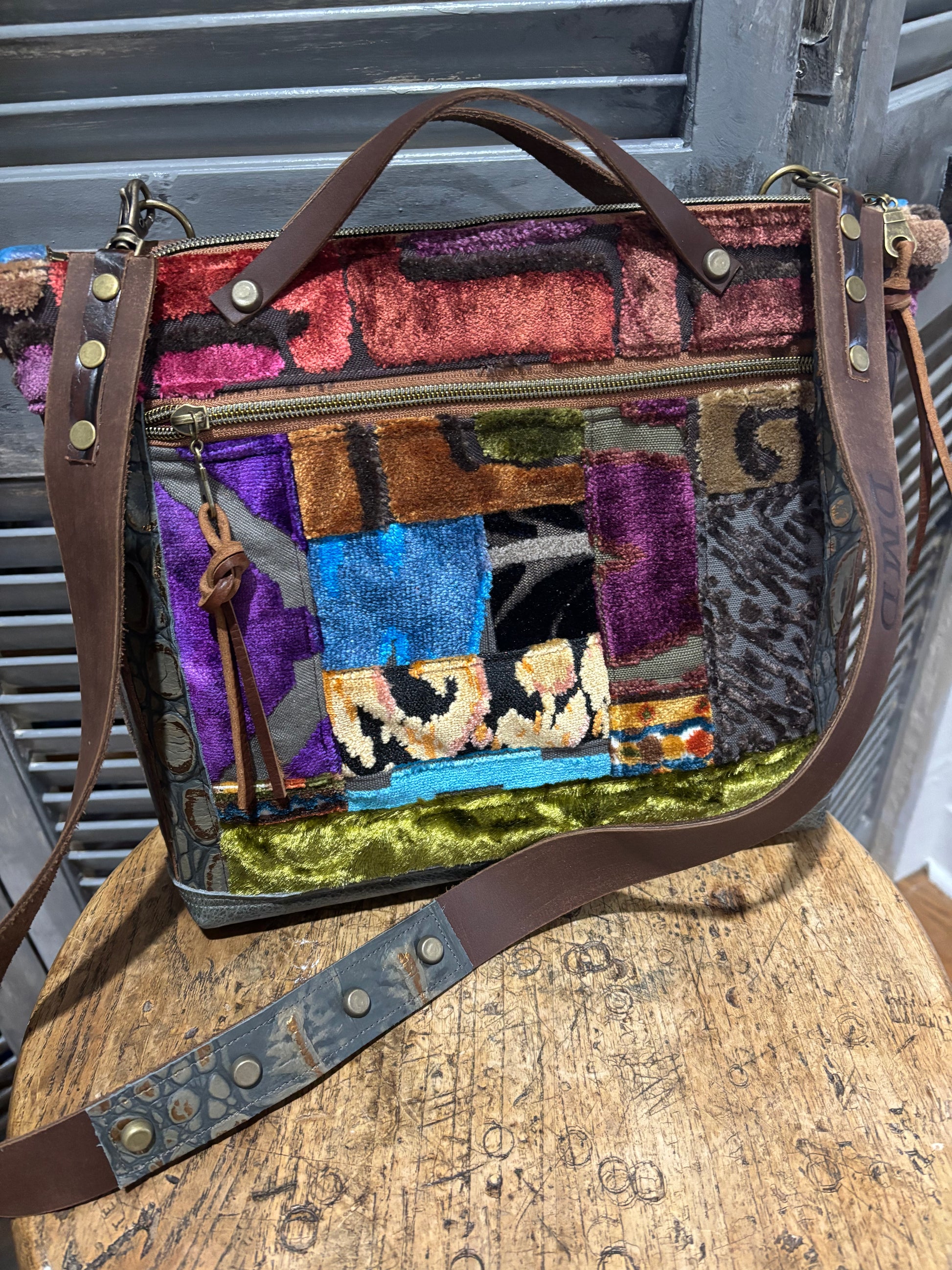 One of a kind, Mini Satchel 13” x 10 x 3” footed bottom - DMD Bags