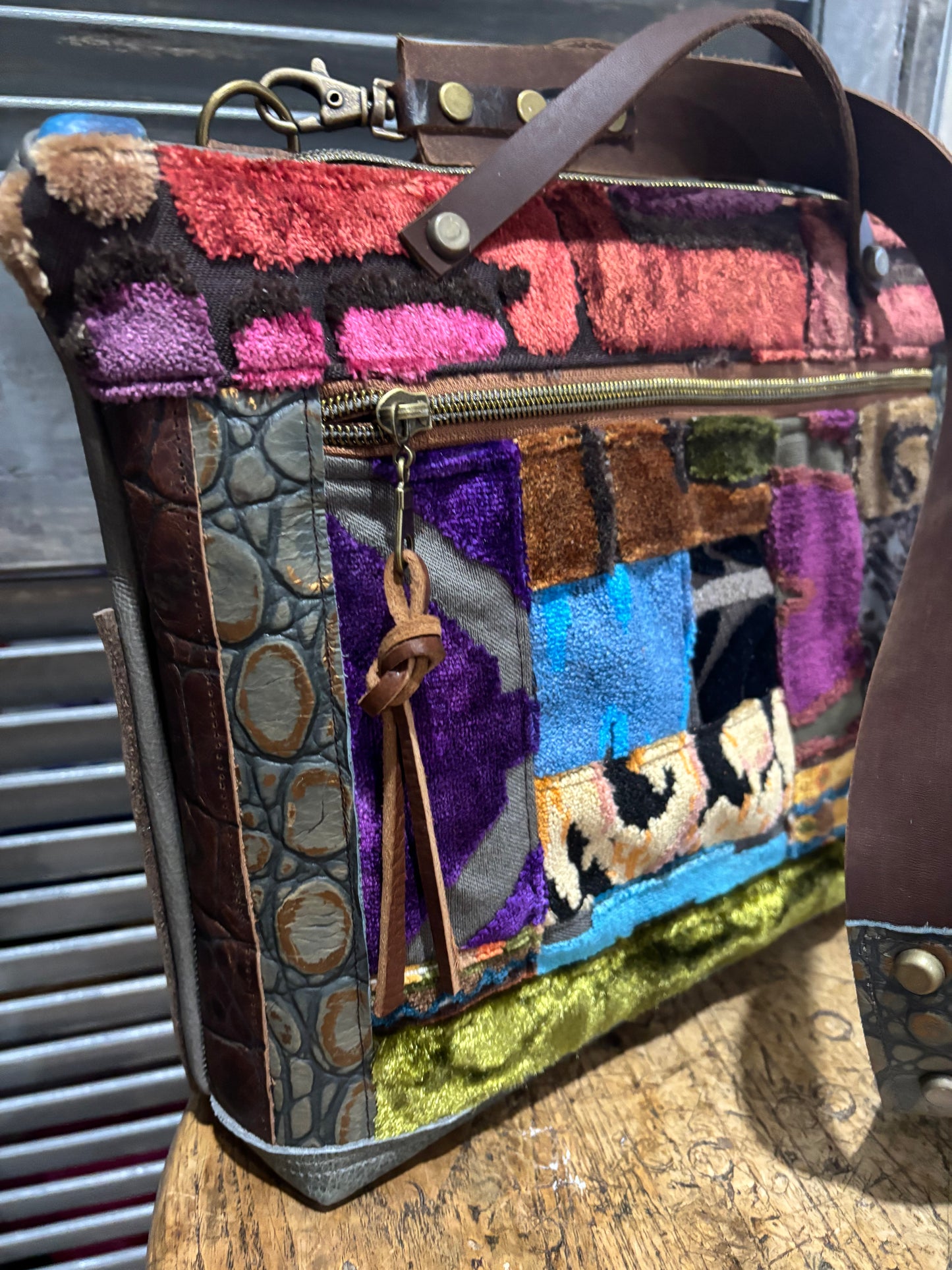 One of a kind, Mini Satchel 13” x 10 x 3” footed bottom