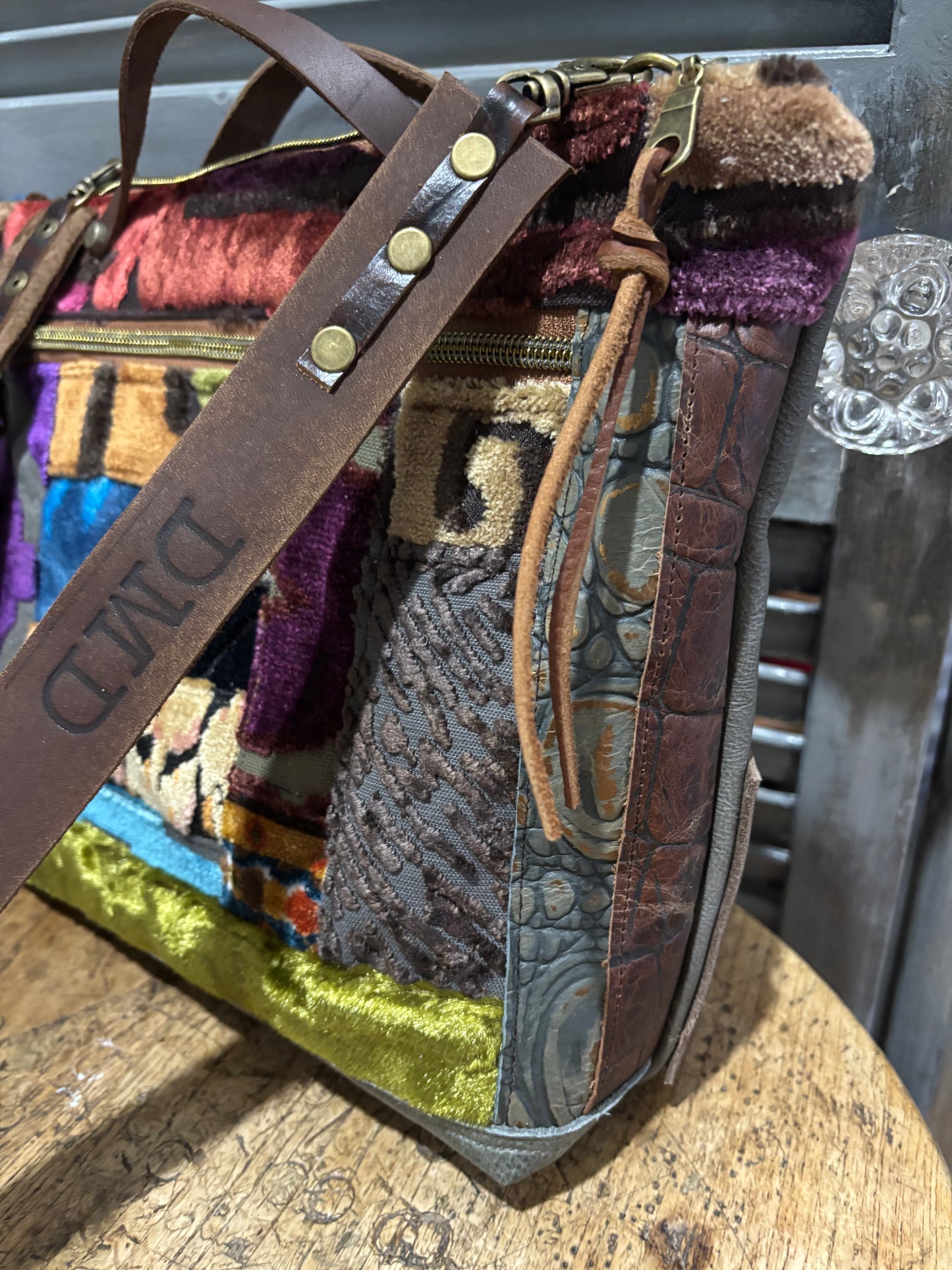 One of a kind, Mini Satchel 13” x 10 x 3” footed bottom