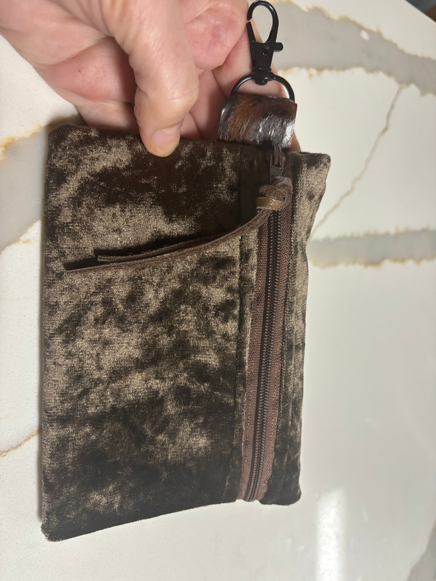 Clip on Pouch 6x4 Chocolate Brown Crush Velvet