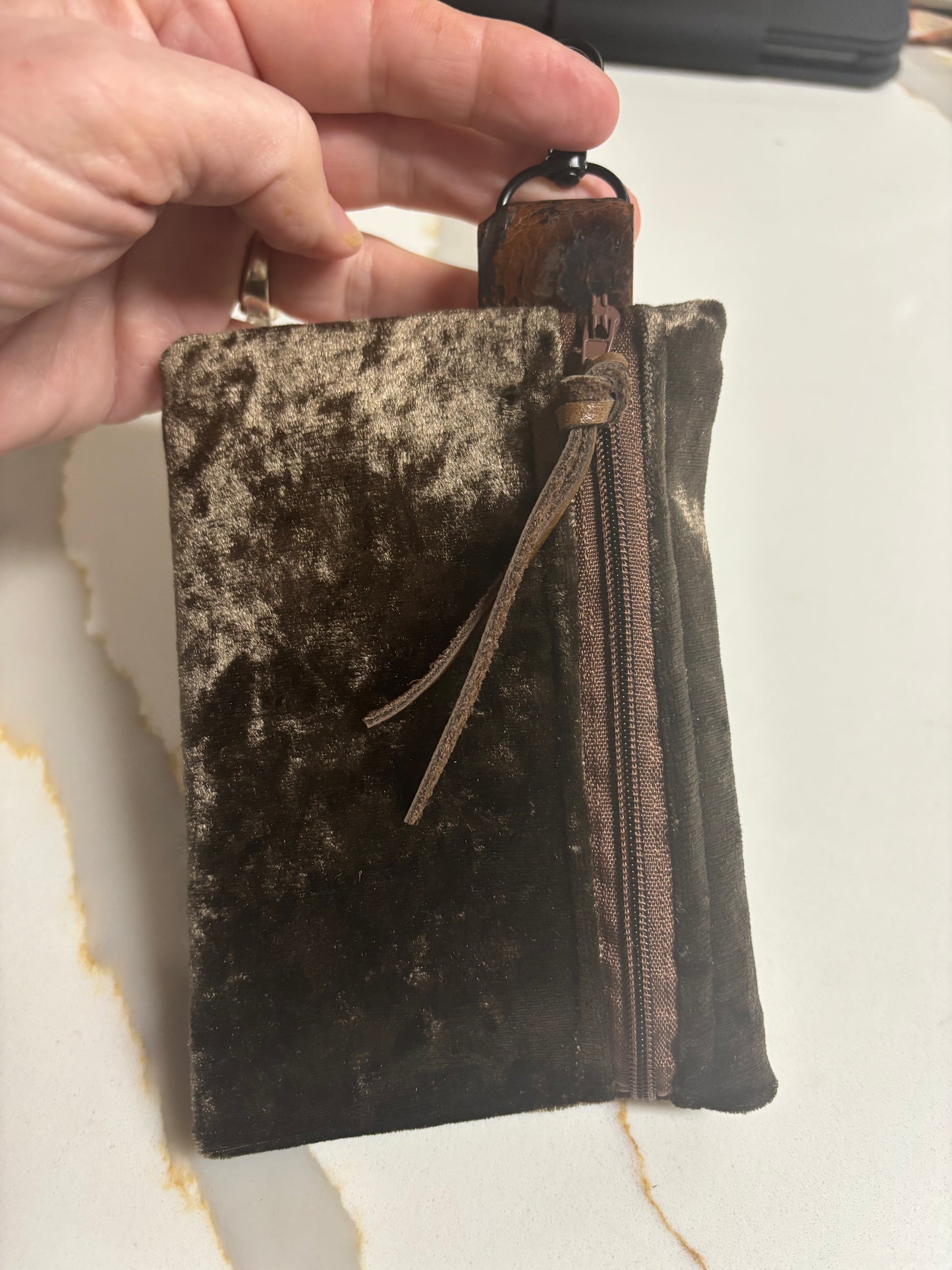 Clip on Pouch 6x4 Chocolate Brown Crush Velvet