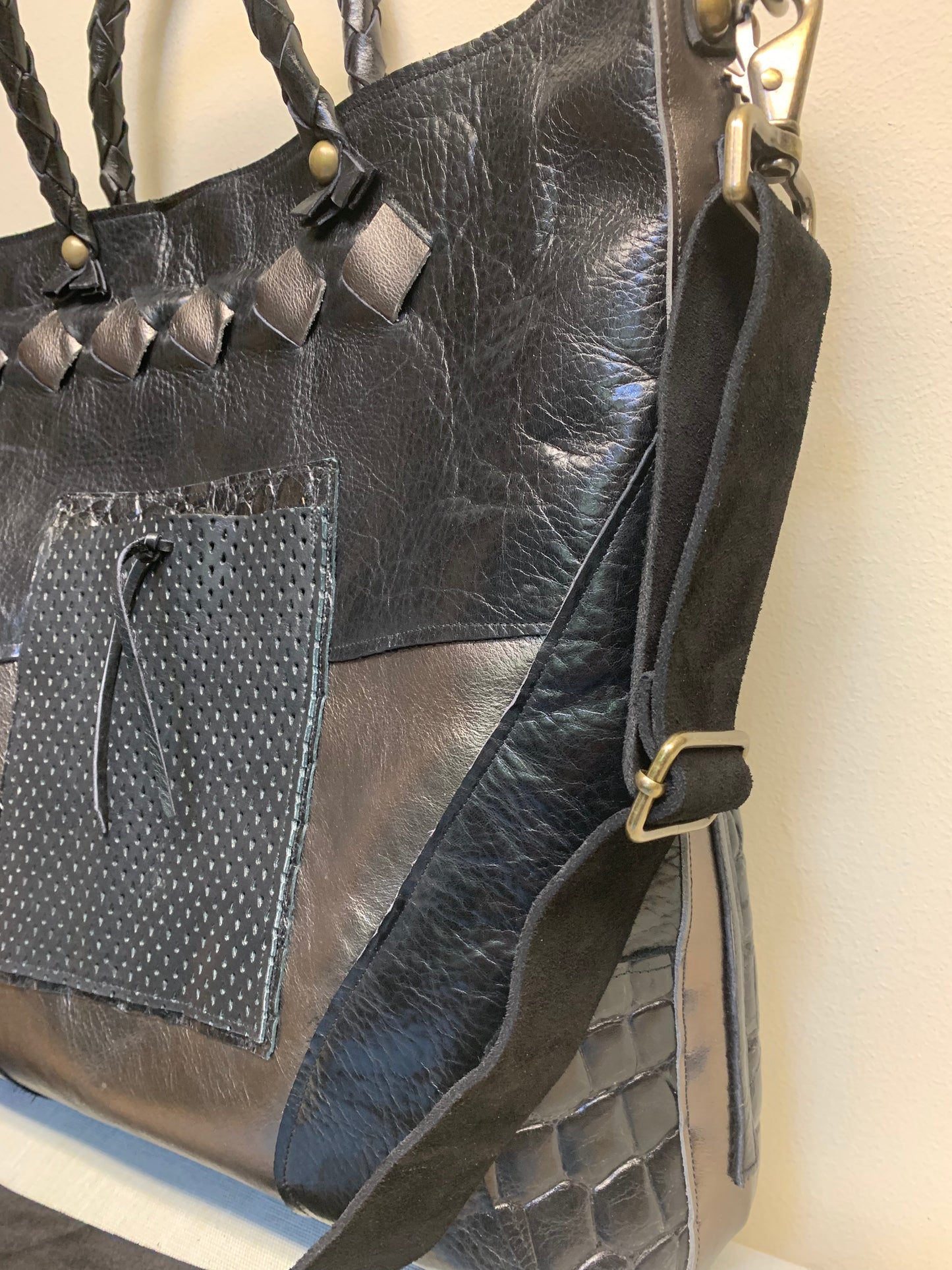 Black Leather Satchel One of a Kind Adjustable Shoulder Strap - DMD Bags