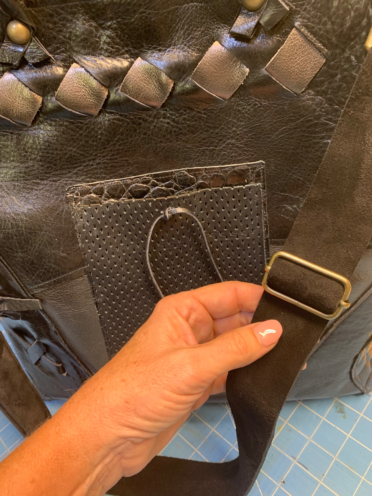 Black Leather Satchel One of a Kind Adjustable Shoulder Strap - DMD Bags