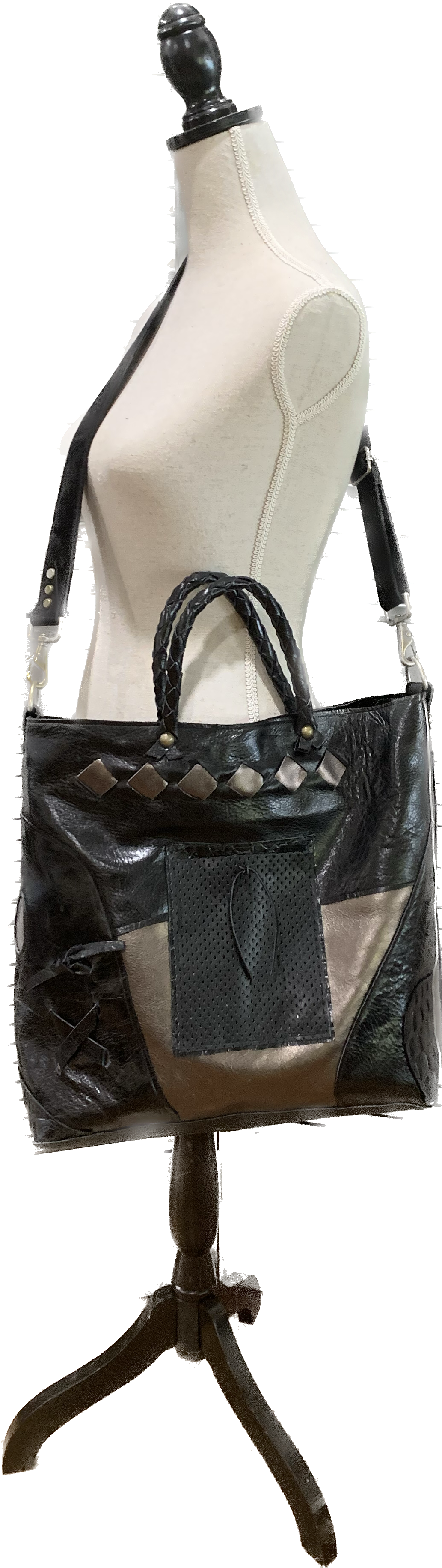 Black Leather Satchel One of a Kind Adjustable Shoulder Strap - DMD Bags