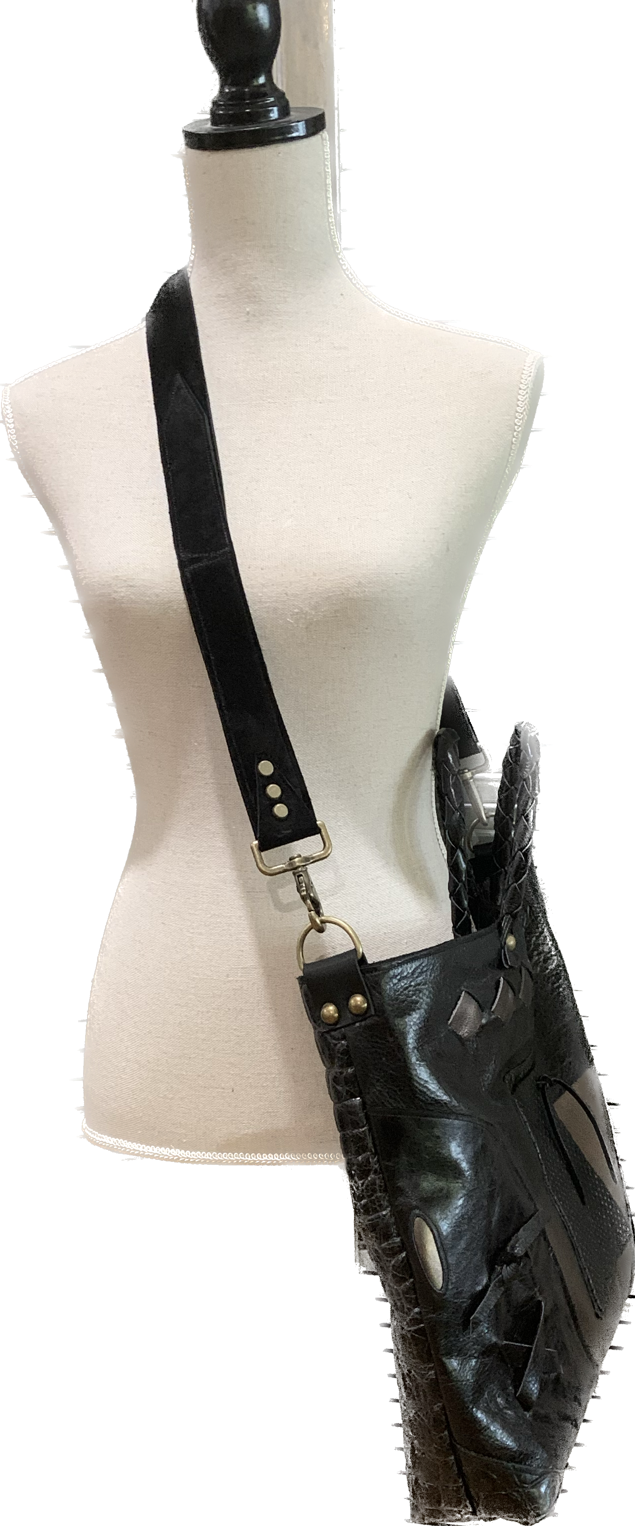 Black Leather Satchel One of a Kind Adjustable Shoulder Strap - DMD Bags