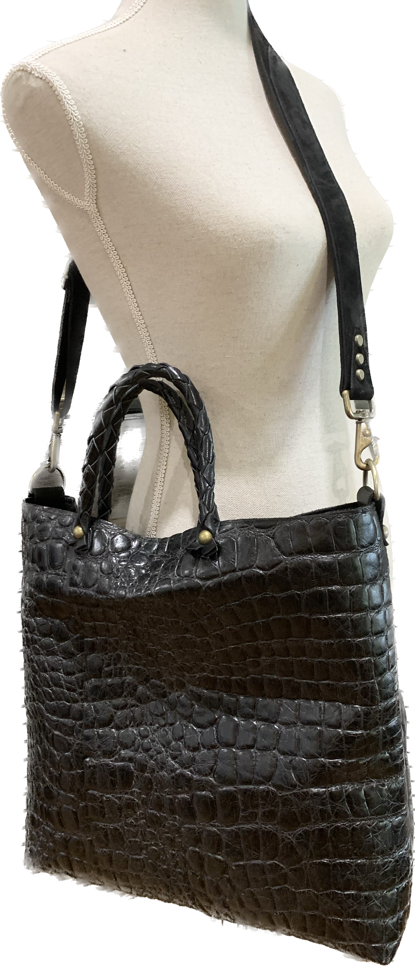 Black Leather Satchel One of a Kind Adjustable Shoulder Strap - DMD Bags