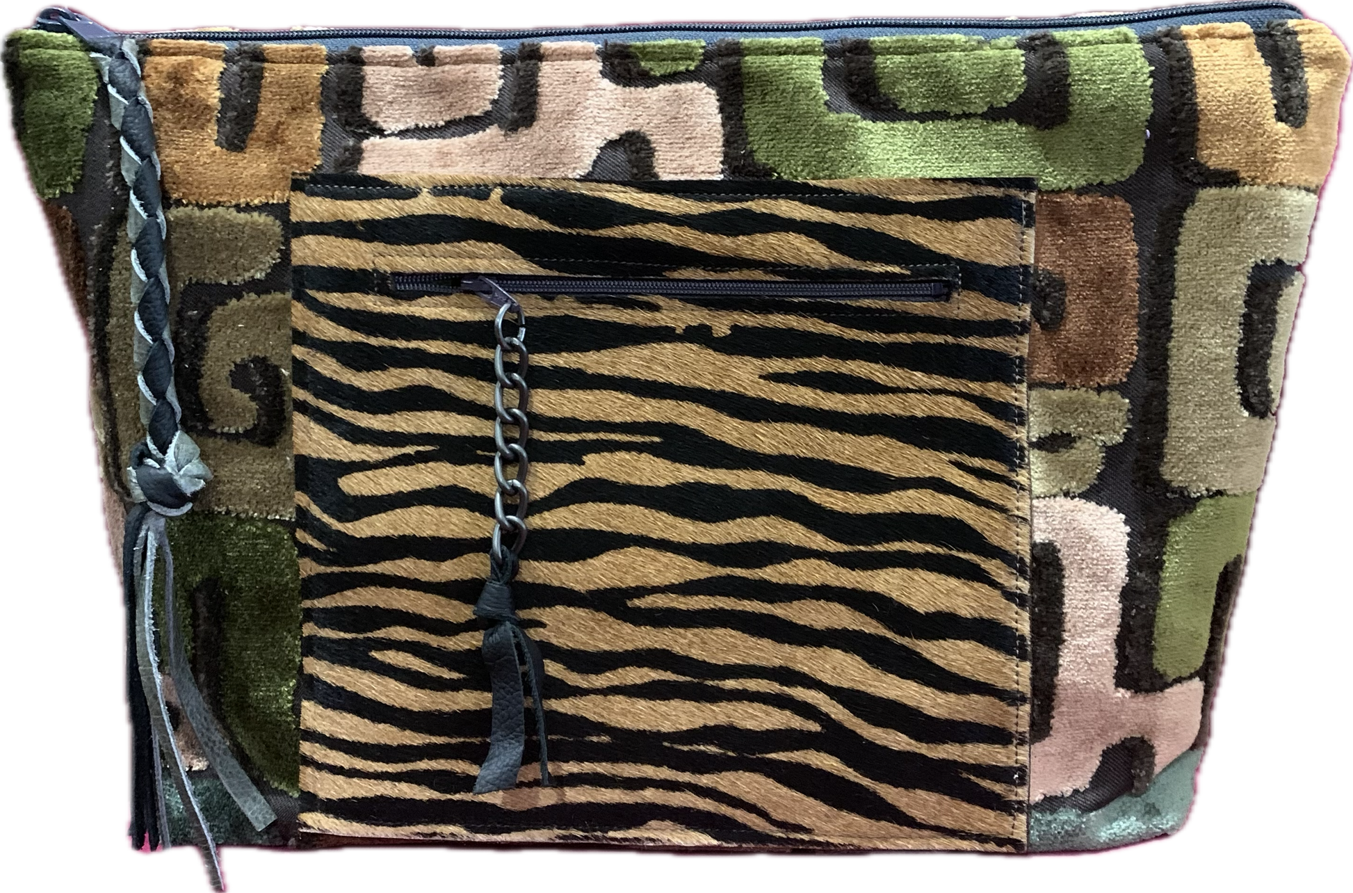 Jumbo Make Up Tiger Pocket Front Bronze Damask Back - DMD Bags