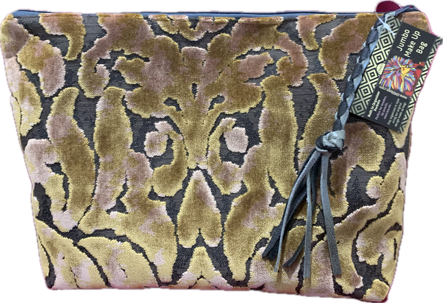 Jumbo Make Up Tiger Pocket Front Bronze Damask Back