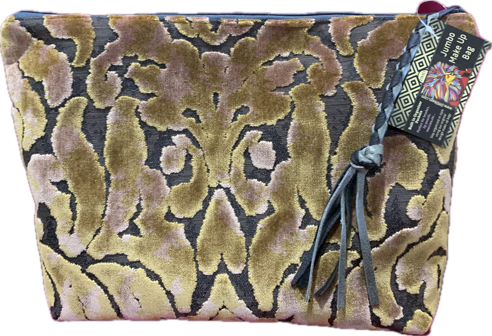 Jumbo Make Up Tiger Pocket Front Bronze Damask Back - DMD Bags