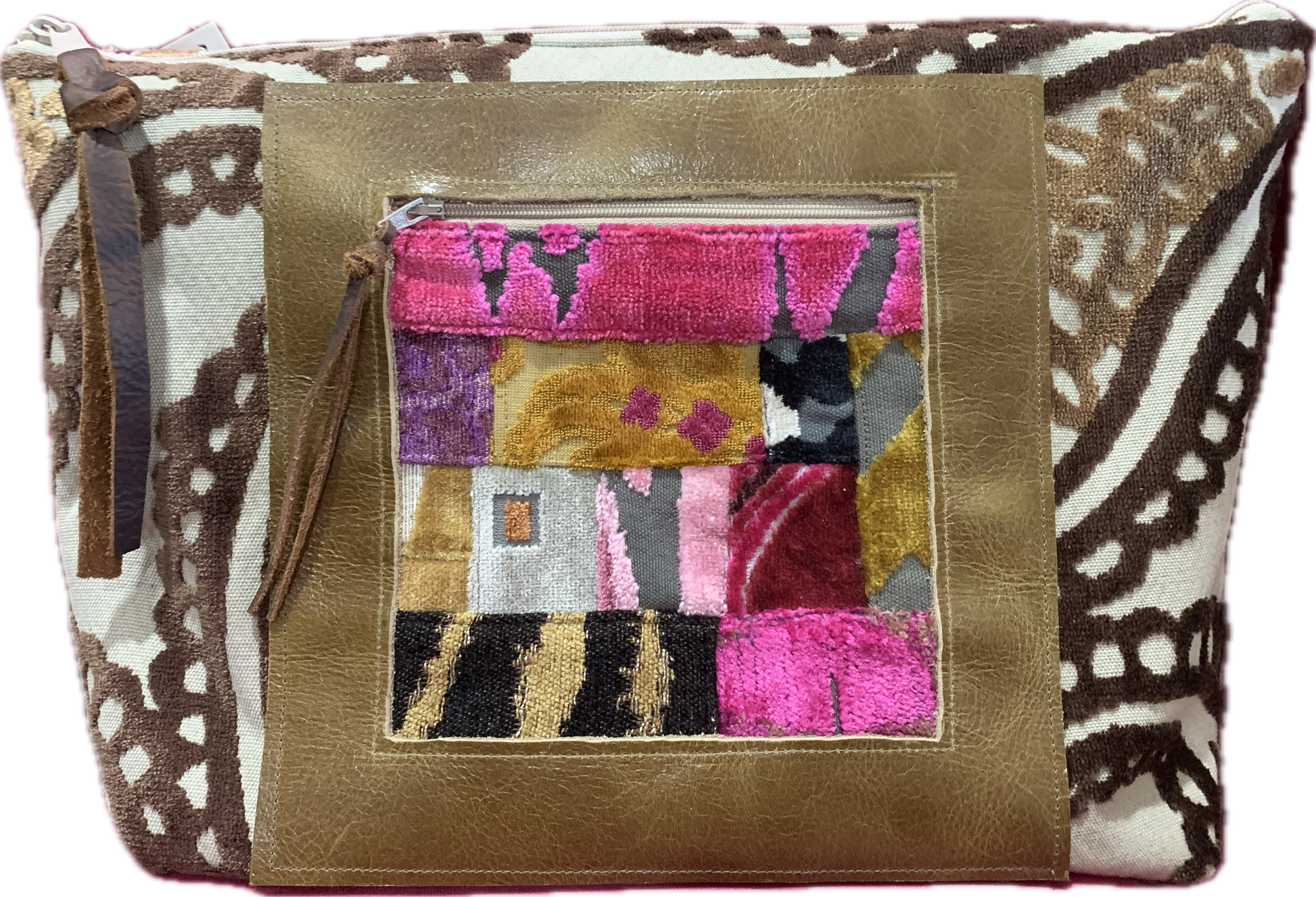 Jumbo Make Up Patchwork Pocket & Rose Gold Tiger cut velvet - DMD Bags