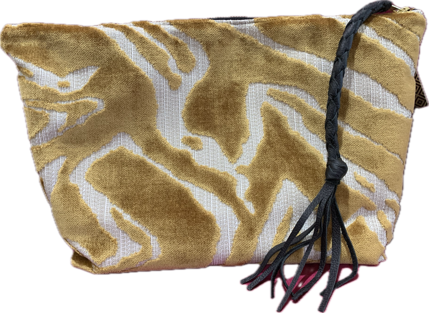 Jumbo Make Up Bag Pink and Tiger with Gold Cut Velvet Tiger back Brass zippers - DMD Bags