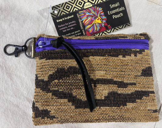 Small Essential Pouch with Snaphook woven tiger with purple zipper 5”x4” - DMD Bags
