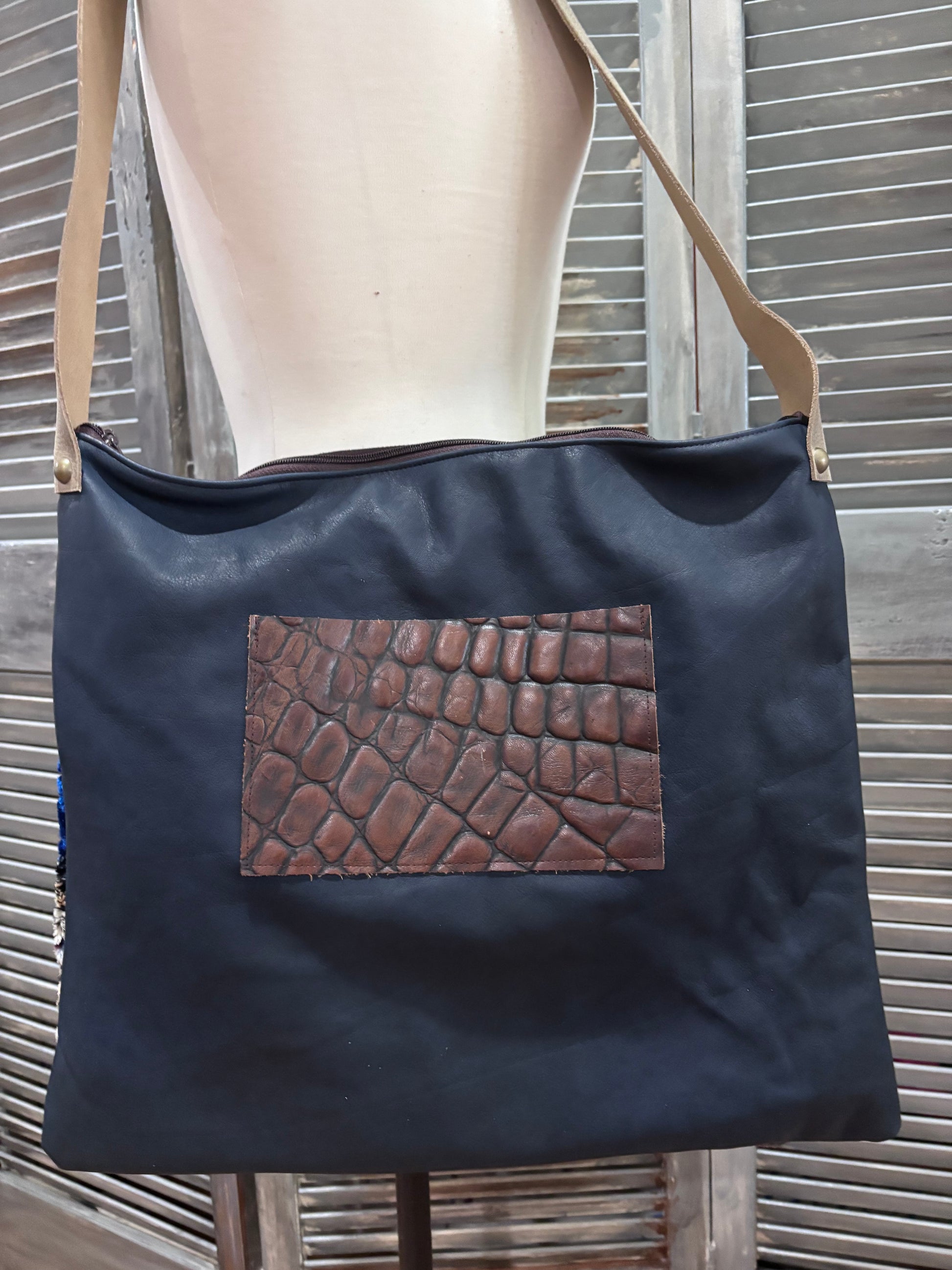 One of a kind Large Patchwork Bag Leather Back - DMD Bags