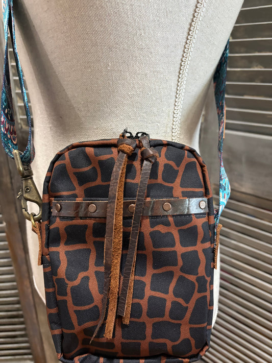 The X Bag Adjustable Printed Strap-Brown Printed Canvas