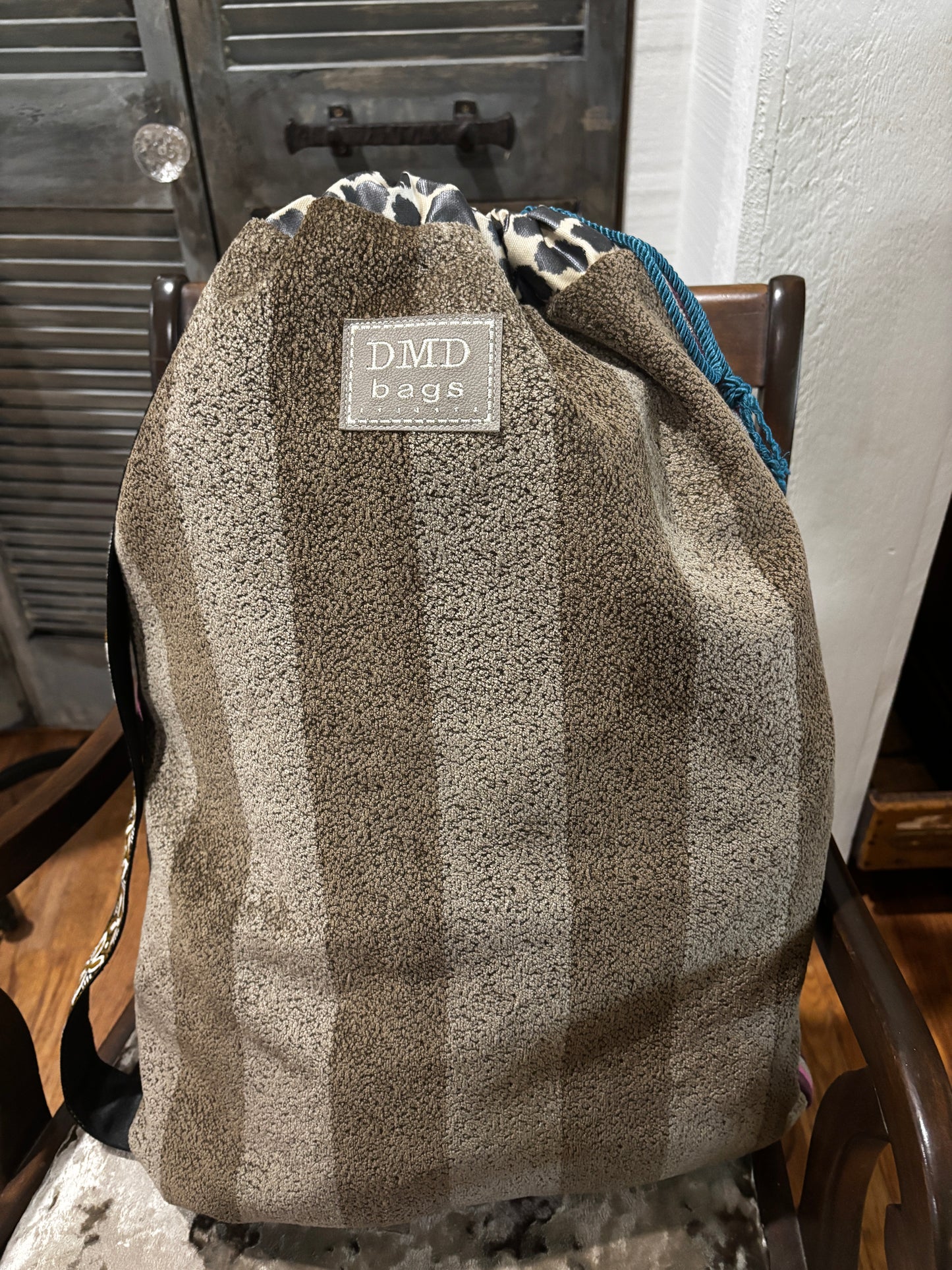 The Pillow Bag- Pinkie with Crown and Gray Stripe